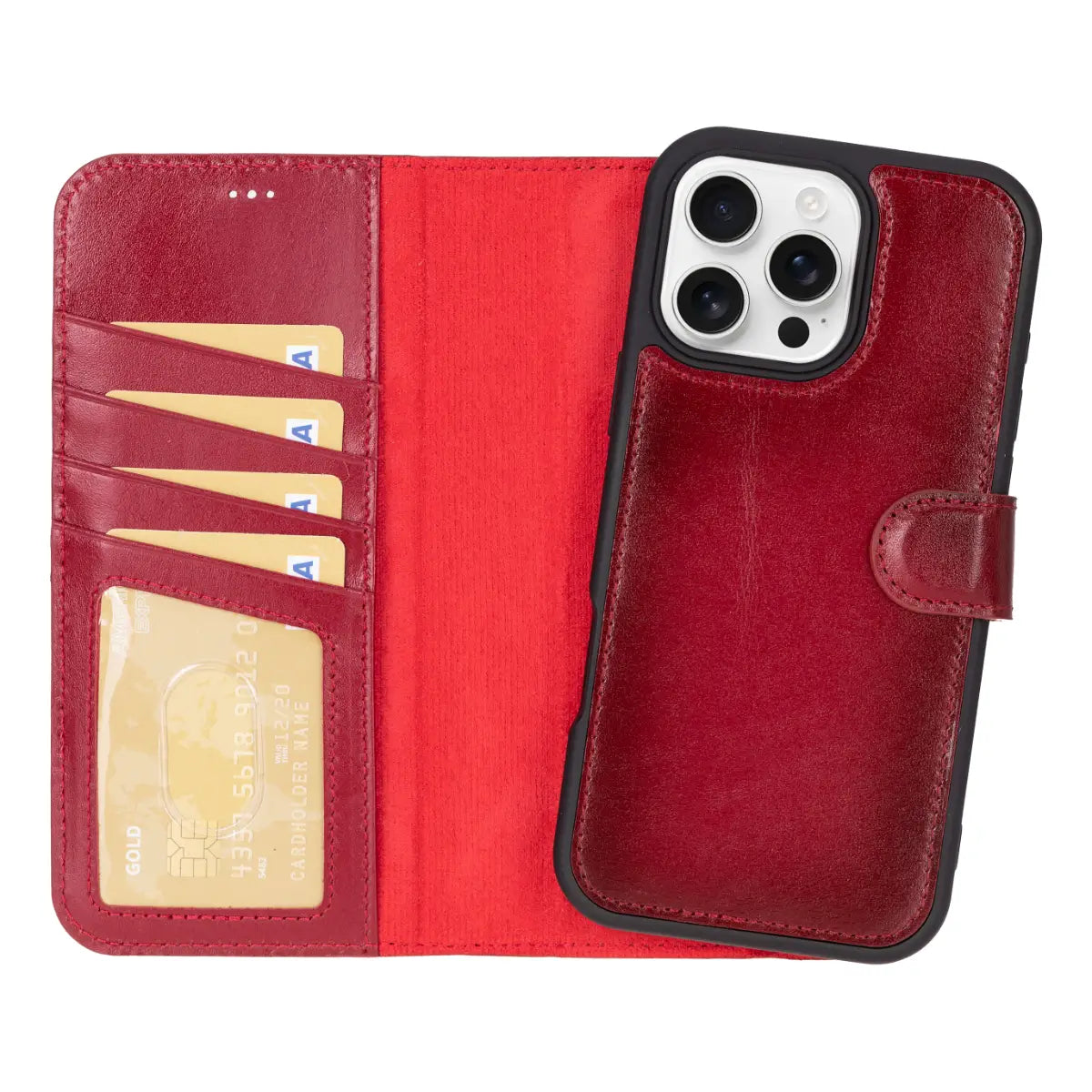 Premium Burnished Red Leather iPhone 17 Pro Max Wallet Case - Slim Protective Cover with Card Slots for Credit Cards & ID - Perfect for Business, Travel & Everyday Use