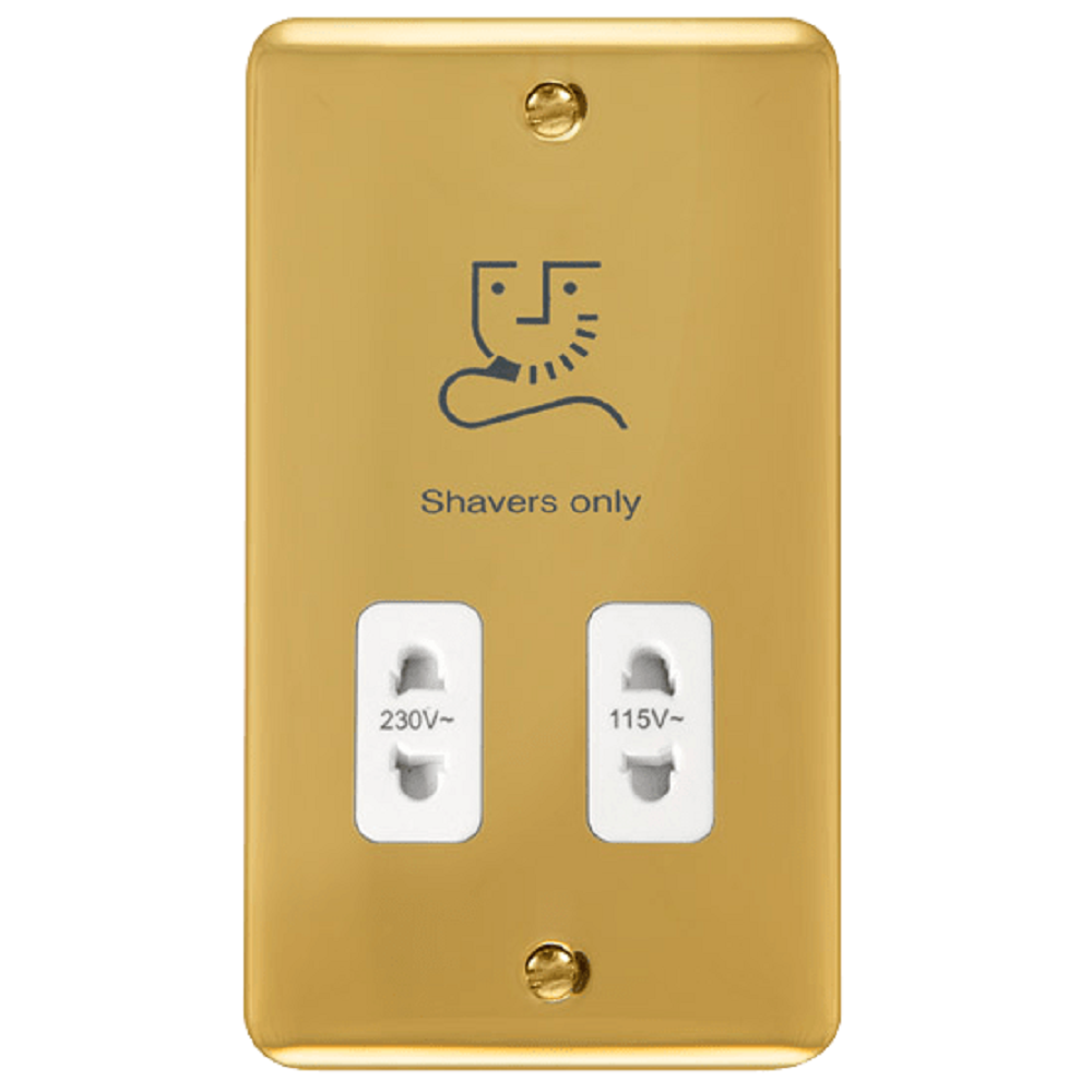 Polished Brass Shaver Socket DPBR100WH - Click Deco Plus - Waterproof Bathroom Electrical Outlet for Razors & Grooming Tools - Ideal for Home, Hotel & Salon Use