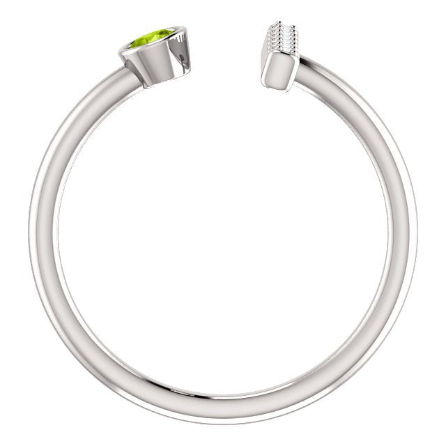 14K Gold 0.13ct Peridot & 0.05ct Diamond Bezel Bar Ring - Elegant Stackable Jewelry for Everyday Wear & Special Occasions