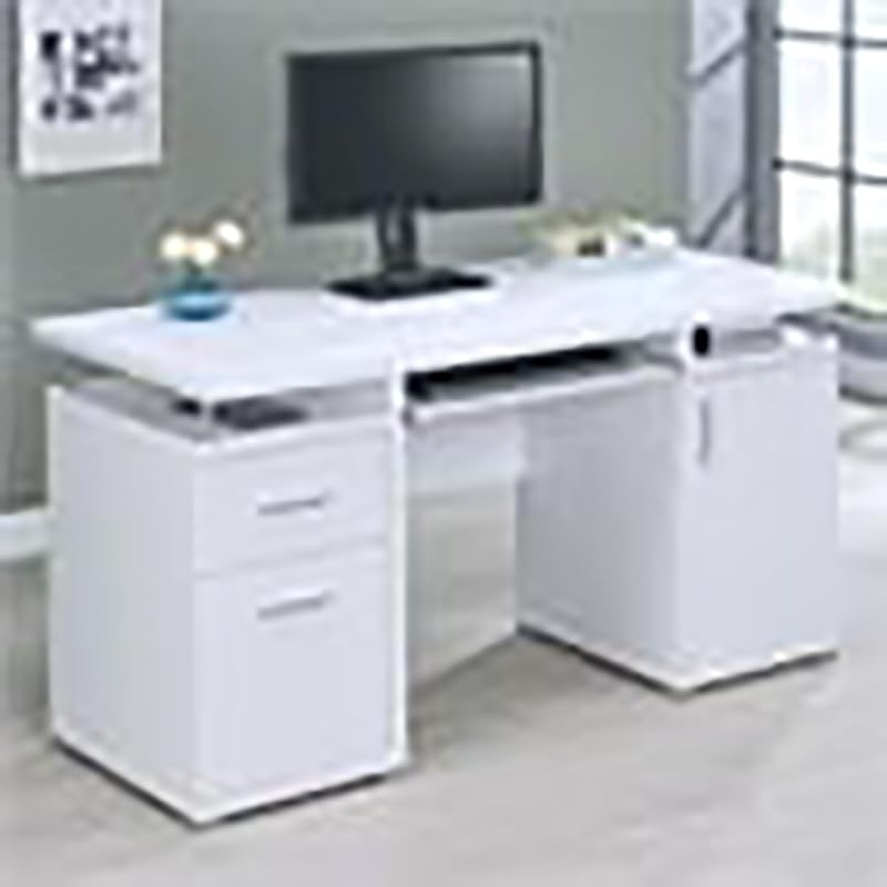 Pemberly Row 2-Drawer Modern White Wooden Computer Desk - Home Office, Study, Workstation & Small Space Solution