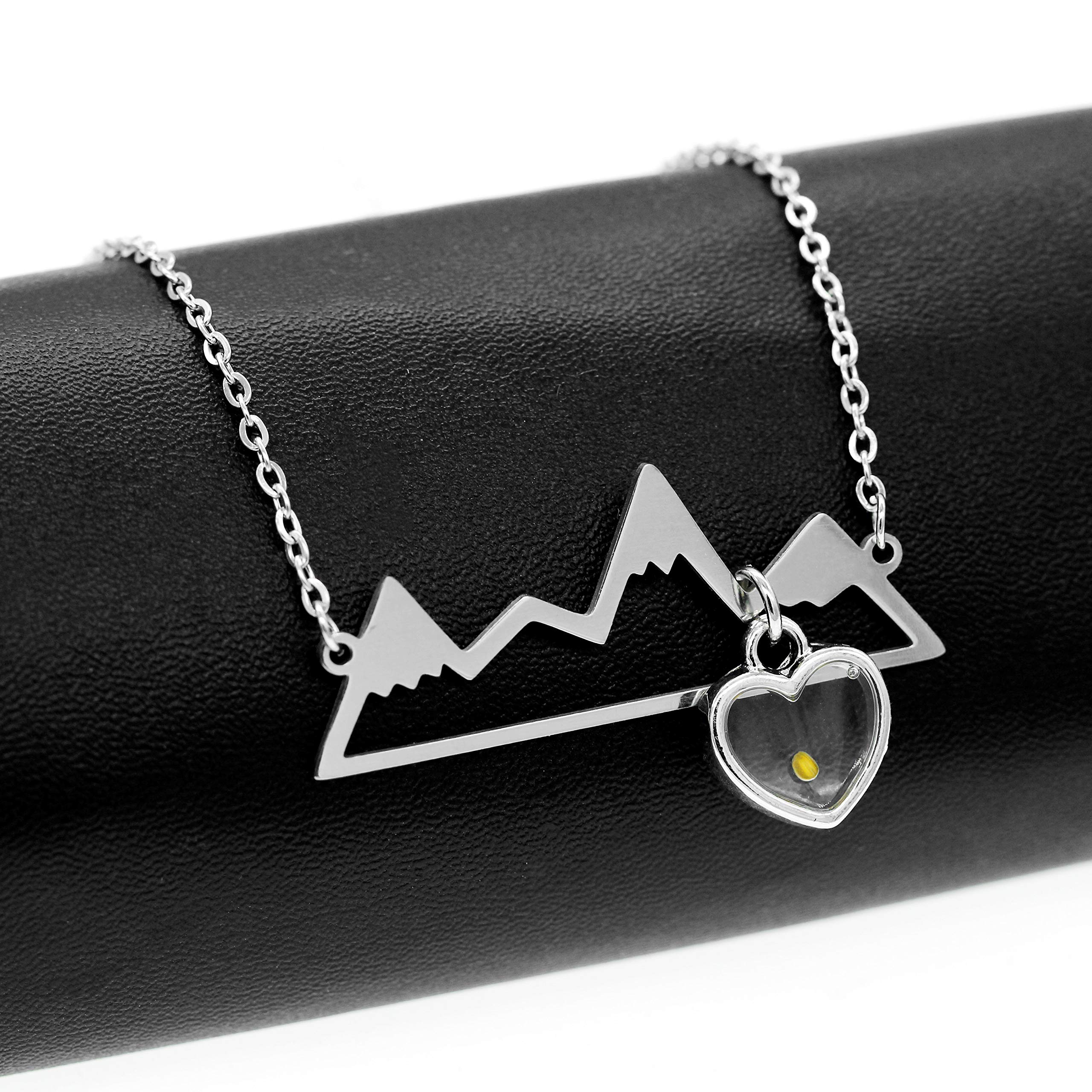Uloveido Mustard Seed Pendant Necklace - Stainless Steel Mountain Range Jewelry for Women, Nature-Inspired Minimalist Necklace Y634 | Perfect for Outdoor Adventures, Hiking Gifts & Everyday Wear
