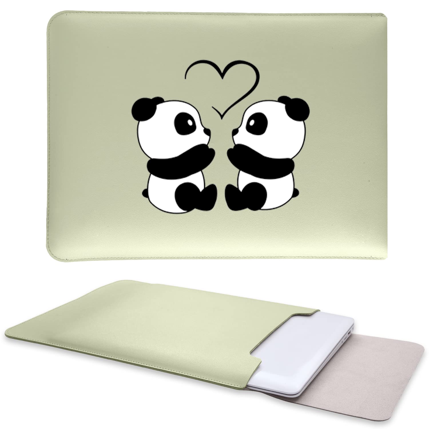 Cute Cartoon Panda Couple Laptop Sleeve Case for MacBook Pro 15/16 Inch - Soft Leather Protective MacBook Bag with Multi-Function as Mouse Pad & Desk Mat - Perfect Gift for Women & Men (Green) - Ideal for Office, Travel & School Use