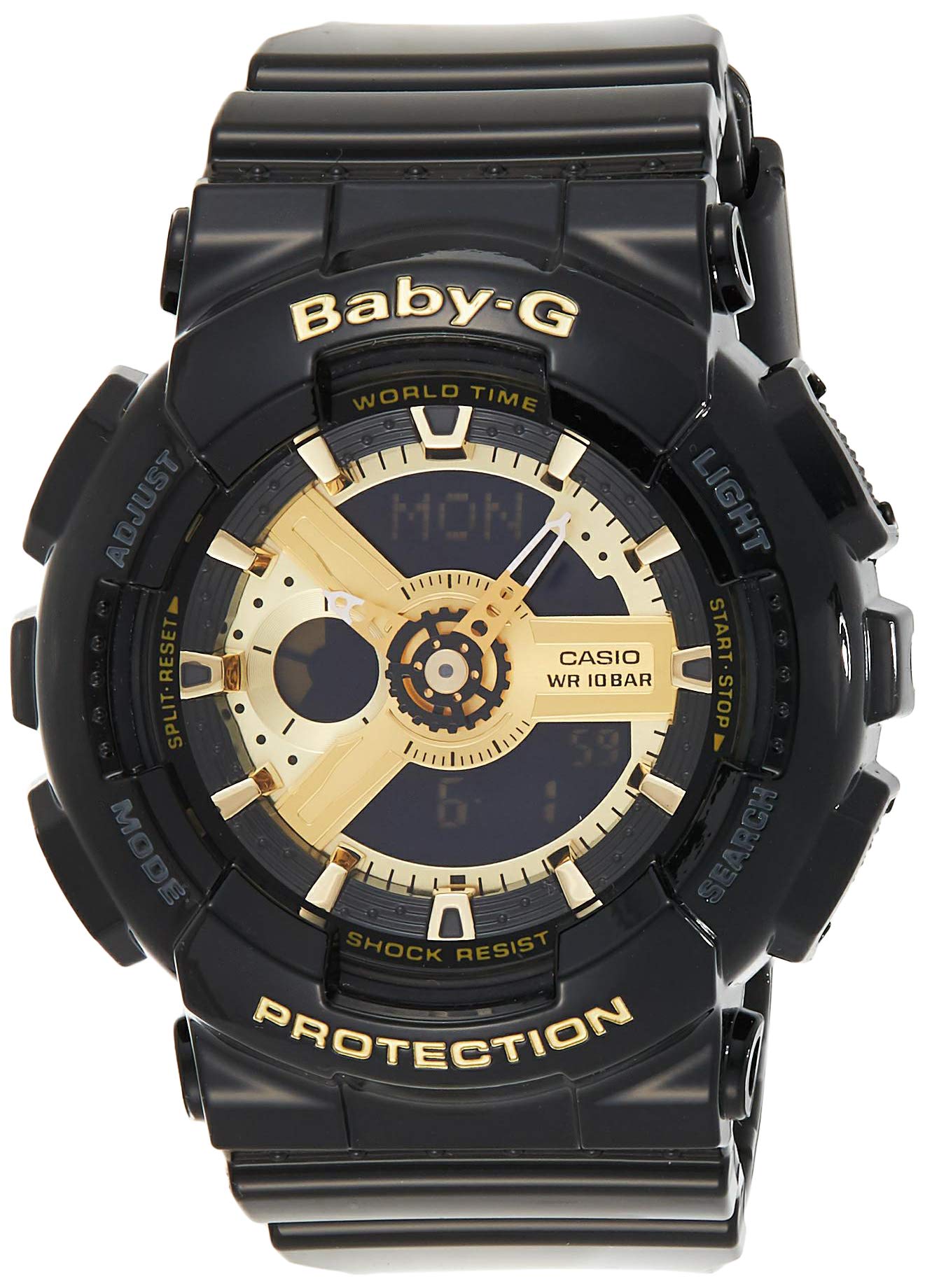 Casio Baby-G BA-110-1ACR Women's Gold-Tone Analog-Digital Watch with Black Resin Strap - Sporty & Stylish for Everyday Wear, Gym & Outdoor Activities