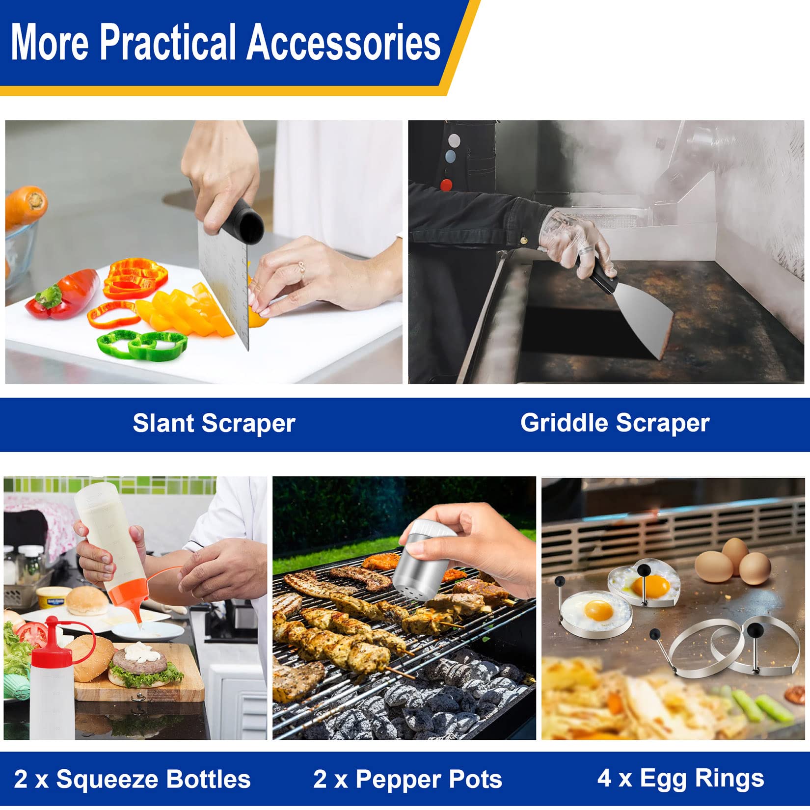 23Pcs Stainless Steel Griddle Accessories Kit - Joyfair BBQ Grilling Tool Set with Flat Top Spatulas & Cast Iron Burger Press - Perfect for Outdoor Hibachi, Teppanyaki, Camping & Backyard Cooking (ABS Handles)