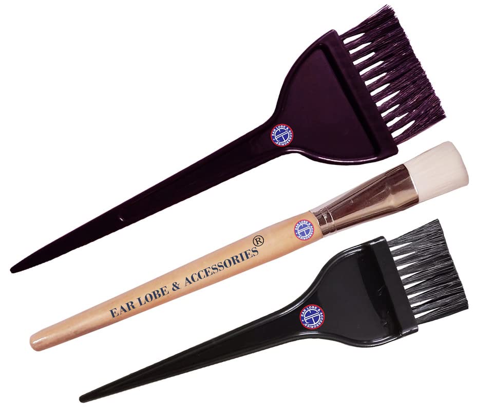 Ear Lobe & Accessories Combo Pack - Hair Dye Brush, Face Brush & S H Dye Brush Set for Professional Salon & Home Hair Coloring | Perfect for DIY Hair Styling & Makeup Application