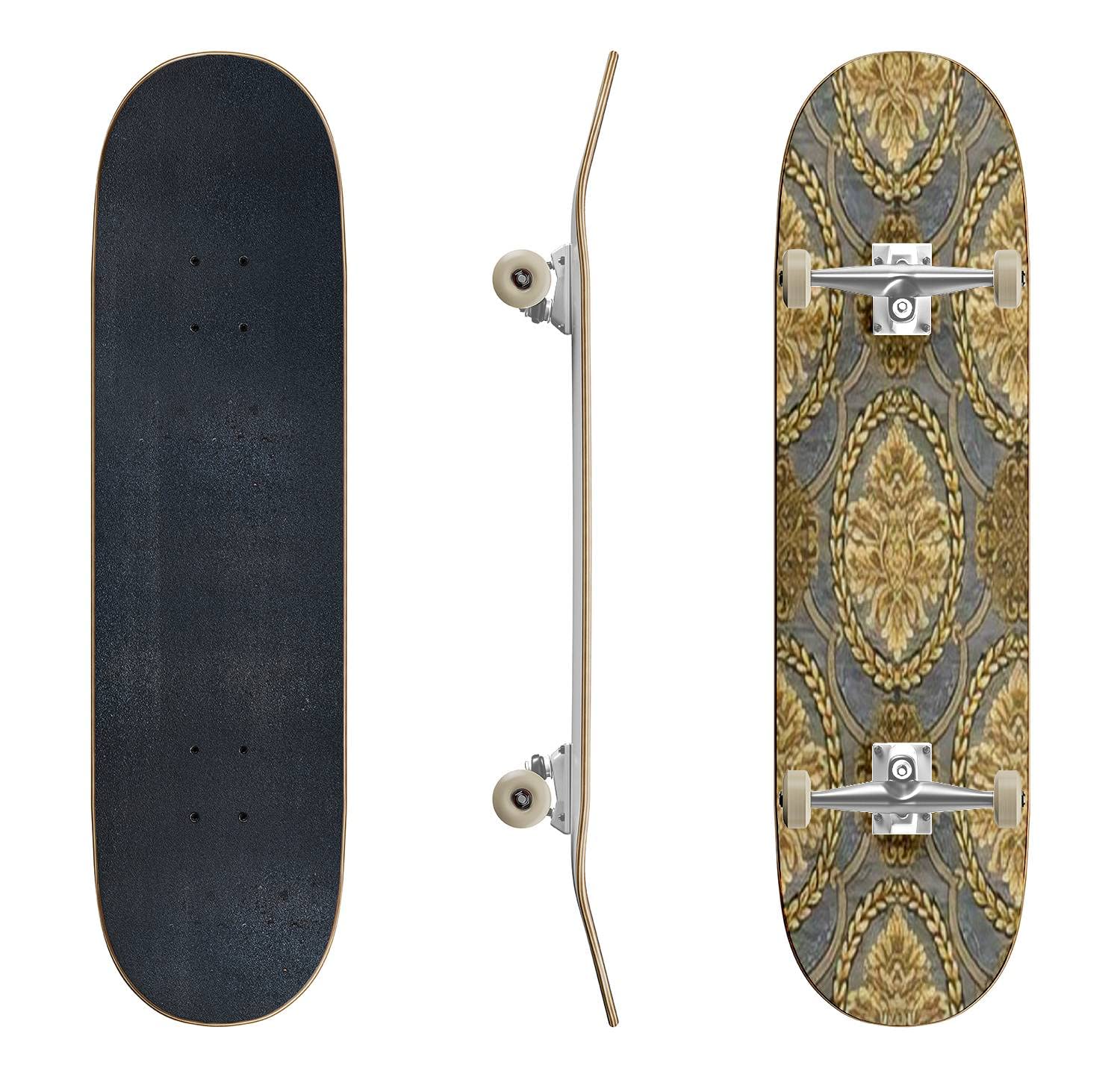 Vintage Gold Floral Red Classic Concave Skateboard - Premium Longboard for Beginners & Professionals | Extreme Sports, Teen Gifts, Street & Park Riding