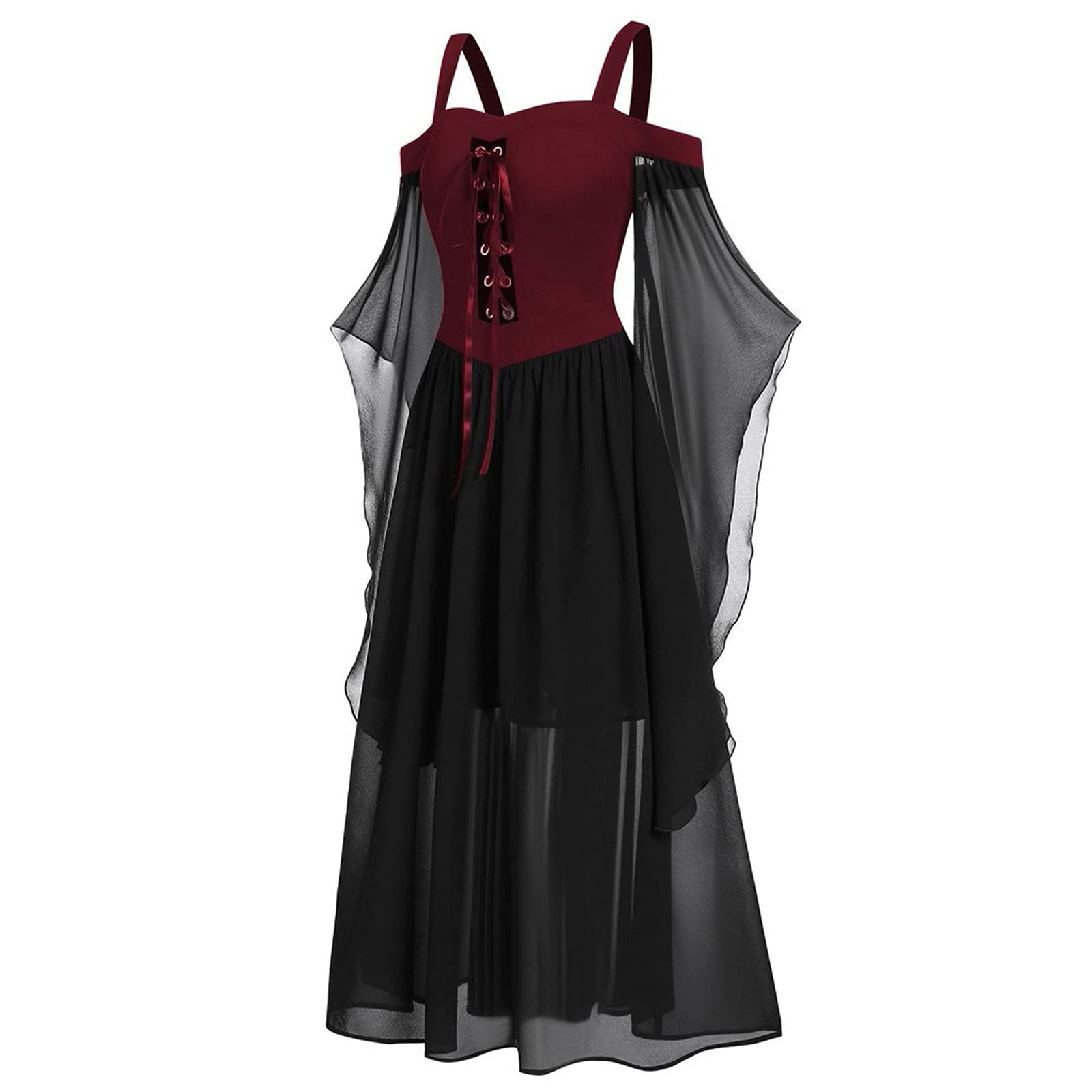 **Elegant Plus Size Halloween Costume Dress for Women - Cold Shoulder Butterfly Sleeve Lace Gown with Long Sleeves | Perfect for Halloween Parties, Cosplay, and Special Occasions**