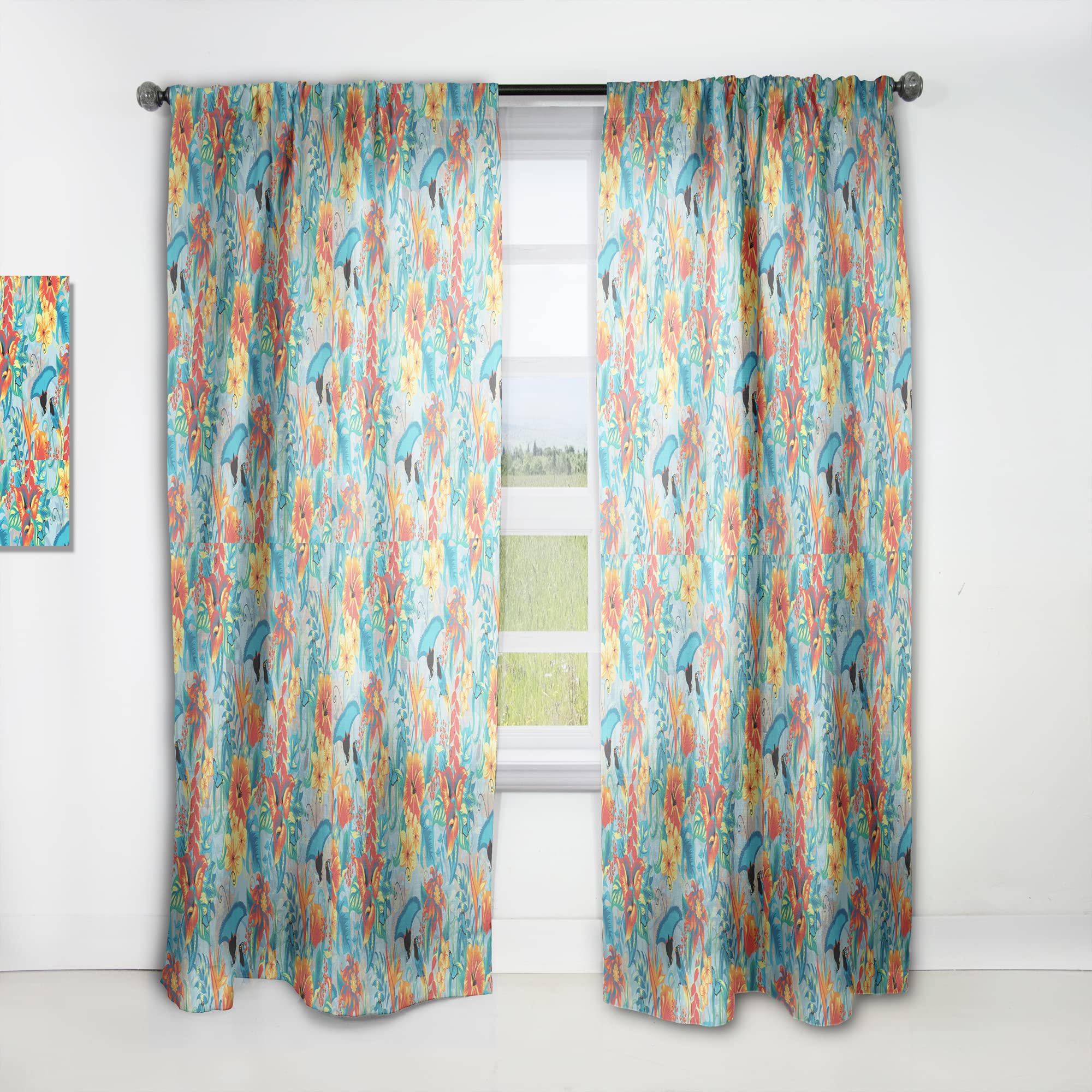 DesignQ Tropical Pattern Blackout Curtains - Thermal Insulated Single Panel (52x90 inches) for Bedroom & Living Room - Perfect for Home Decor, Privacy & Energy Savings