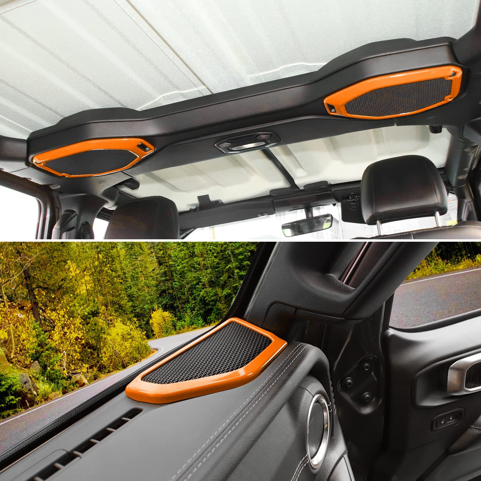 JeCar Orange Interior Speaker Cover Bezel Trim Kit for 2018-2023 Jeep Wrangler JL JLU & Gladiator JT - Premium Interior Accessories for Enhanced Sound & Style - Perfect for Off-Roading & Custom Car Upgrades