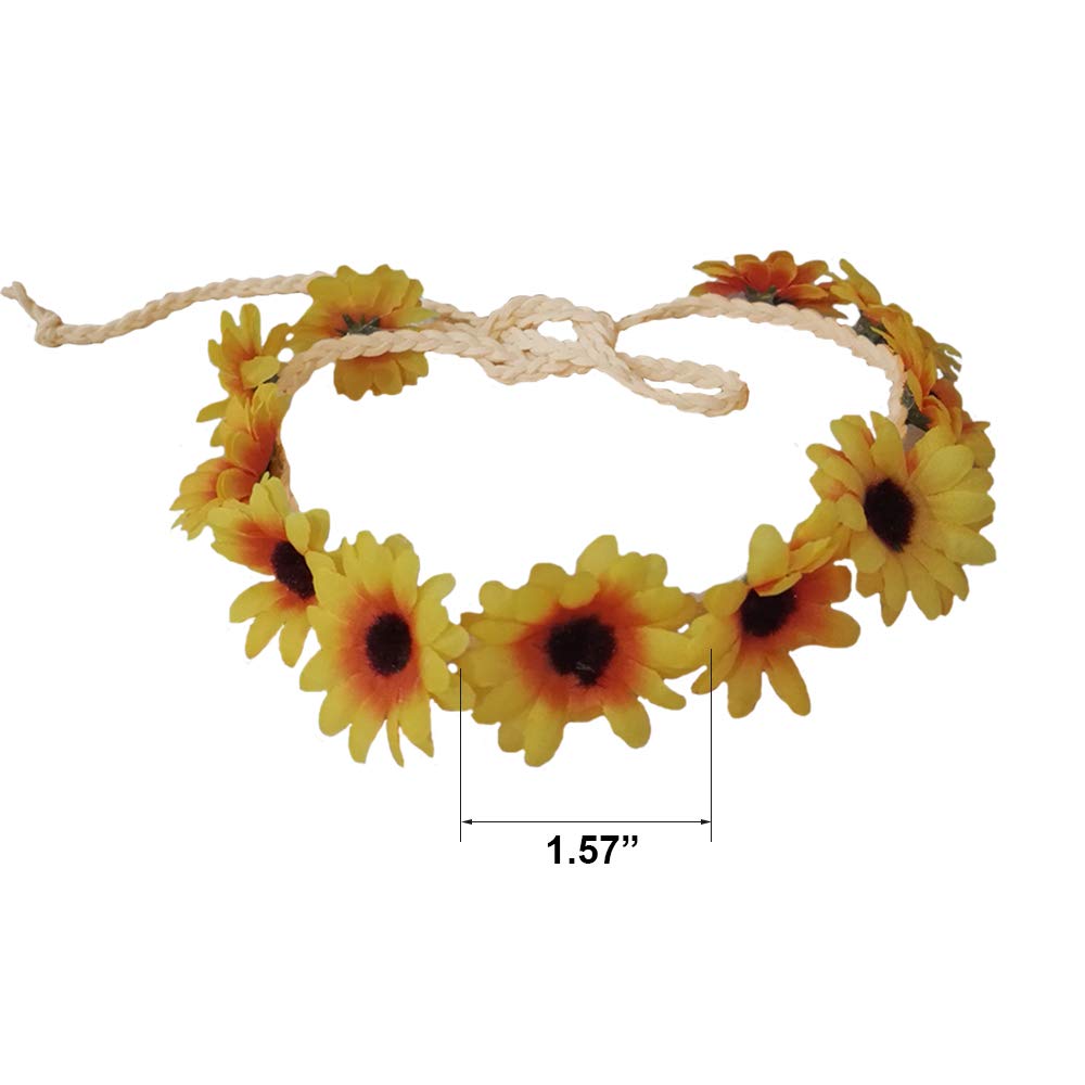 Sunflower Headband for Women & Girls - 4 Pack Boho Floral Hair Clips & Barrettes - Perfect for Parties, Weddings, Cosplay, and Summer Festivals