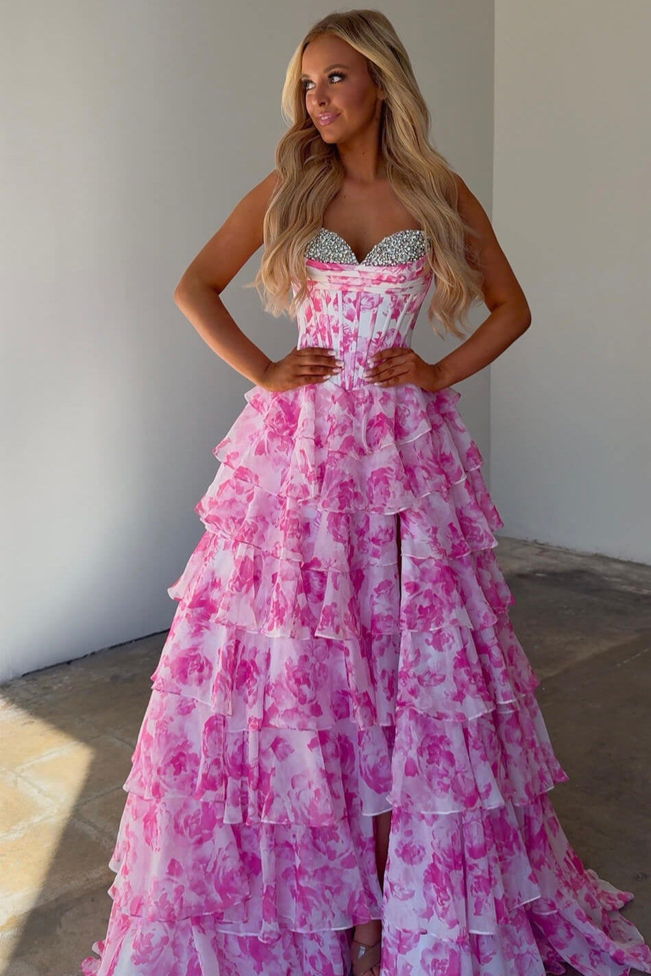 Ava Presley Floral Ruffle Ball Gown - Elegant Formal Dress for Prom, Wedding & Special Occasions