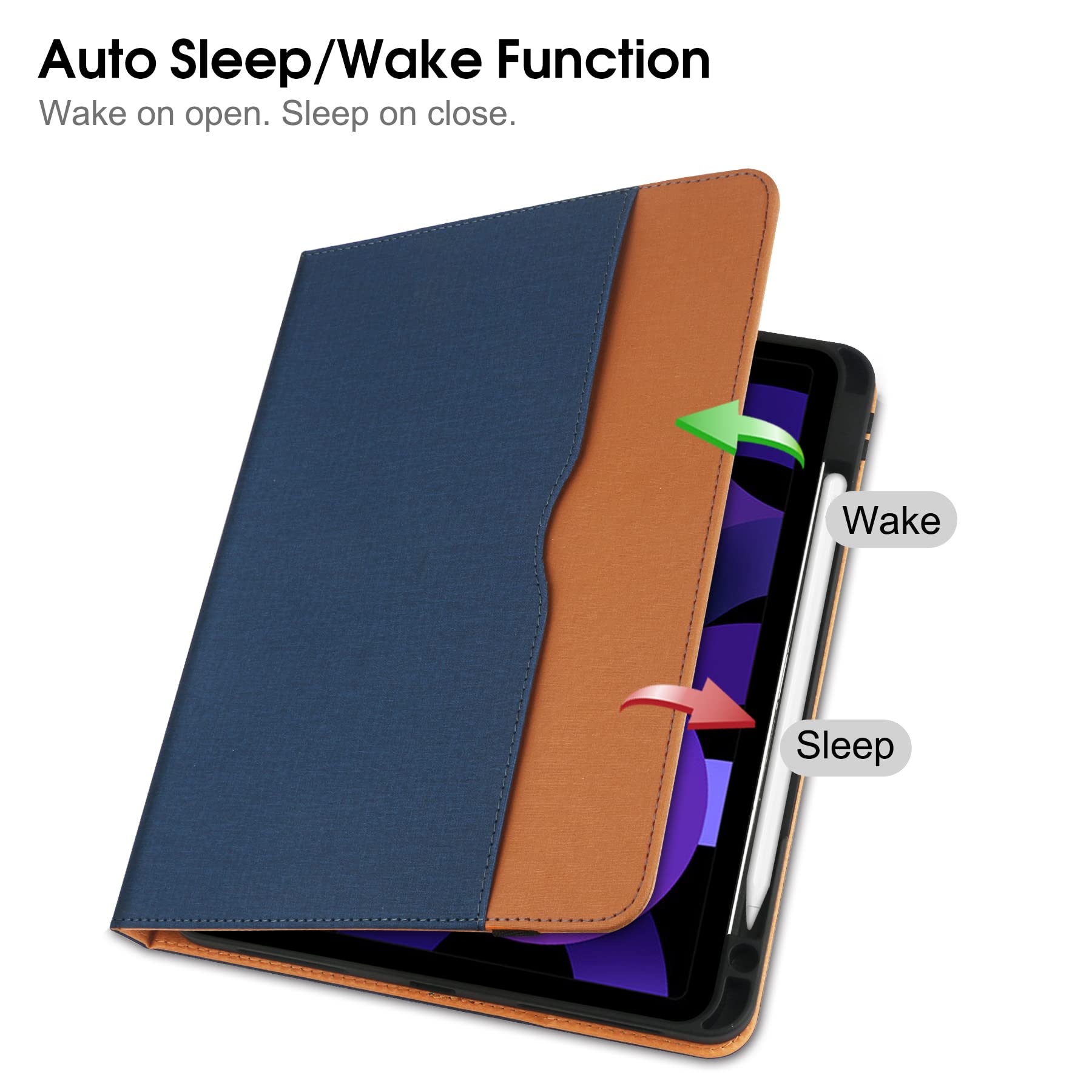Premium iPad Pro 11 Inch Case (2022/2021/2020/2018) - Compatible with 4th/3rd/2nd/1st Gen iPad Pro 11 - Folio Stand Cover with Pencil Holder, Auto Sleep/Wake, Multi-Angle Viewing - Blue & Brown Options - Perfect for Work, Study & Travel Protection
