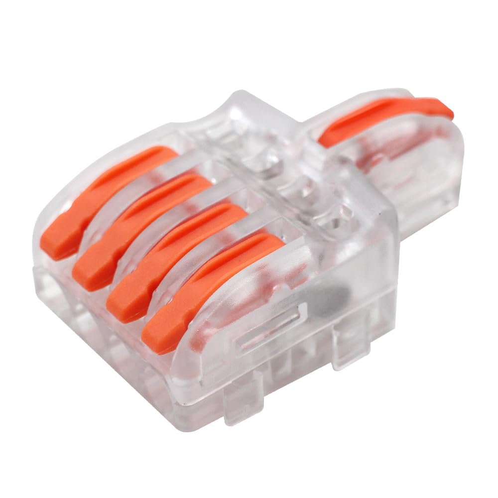 1 in 4 Out Lever Wire Connectors - 5 Port Quick Connect Electrical Splicing Connectors with Orange Handle (14 Pcs) - Ideal for Home Wiring, DIY Electrical Projects & Automotive Repairs