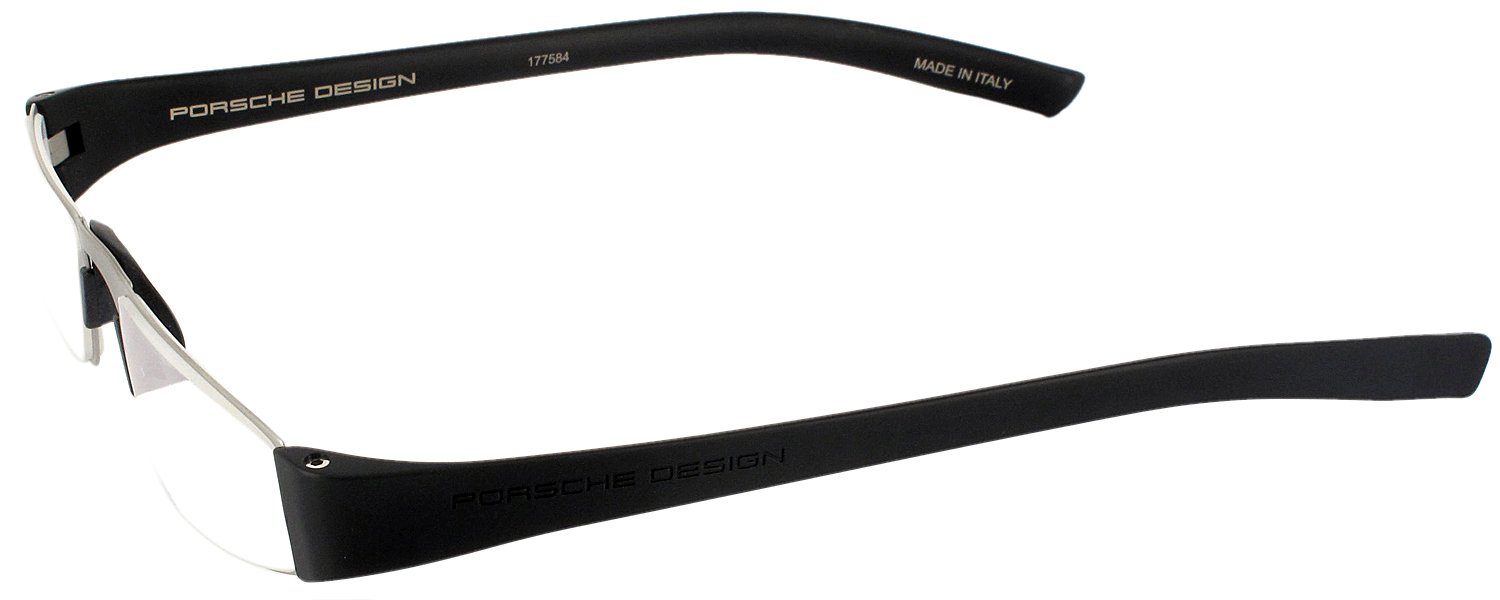 Porsche 8801 Titanium Black Half Frame Reading Glasses +2.50 Strength - Stylish Single Vision Readers for Men & Women - Perfect for Reading, Office Work & Computer Use