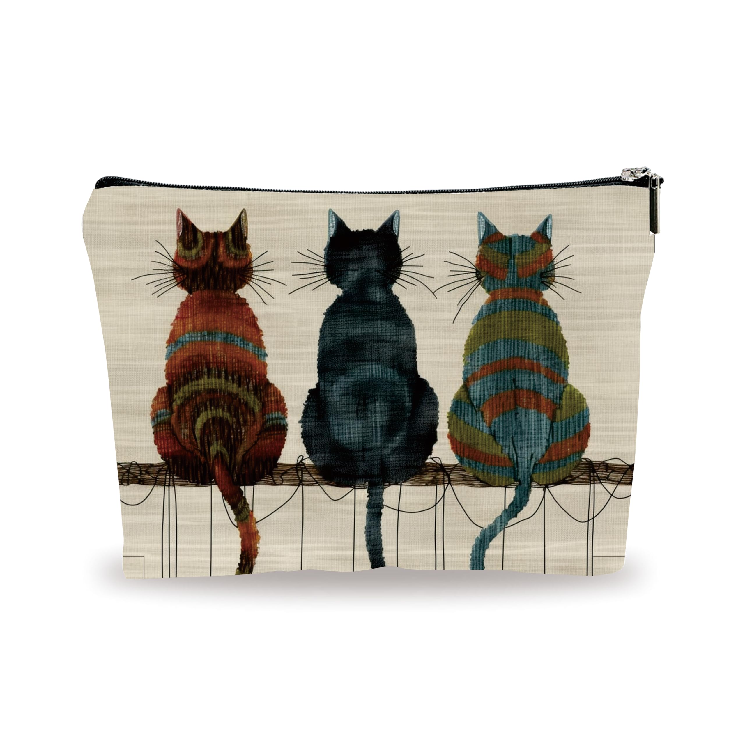 Vintage Cat Makeup Bag - Cute Retro Cosmetic Pouch with Artistic Cat Drawing, Travel Toiletry Bag for Women, Perfect Gift for Girls & Best Friends - Great for Daily Use, Travel, and Personal Care Organization - A24