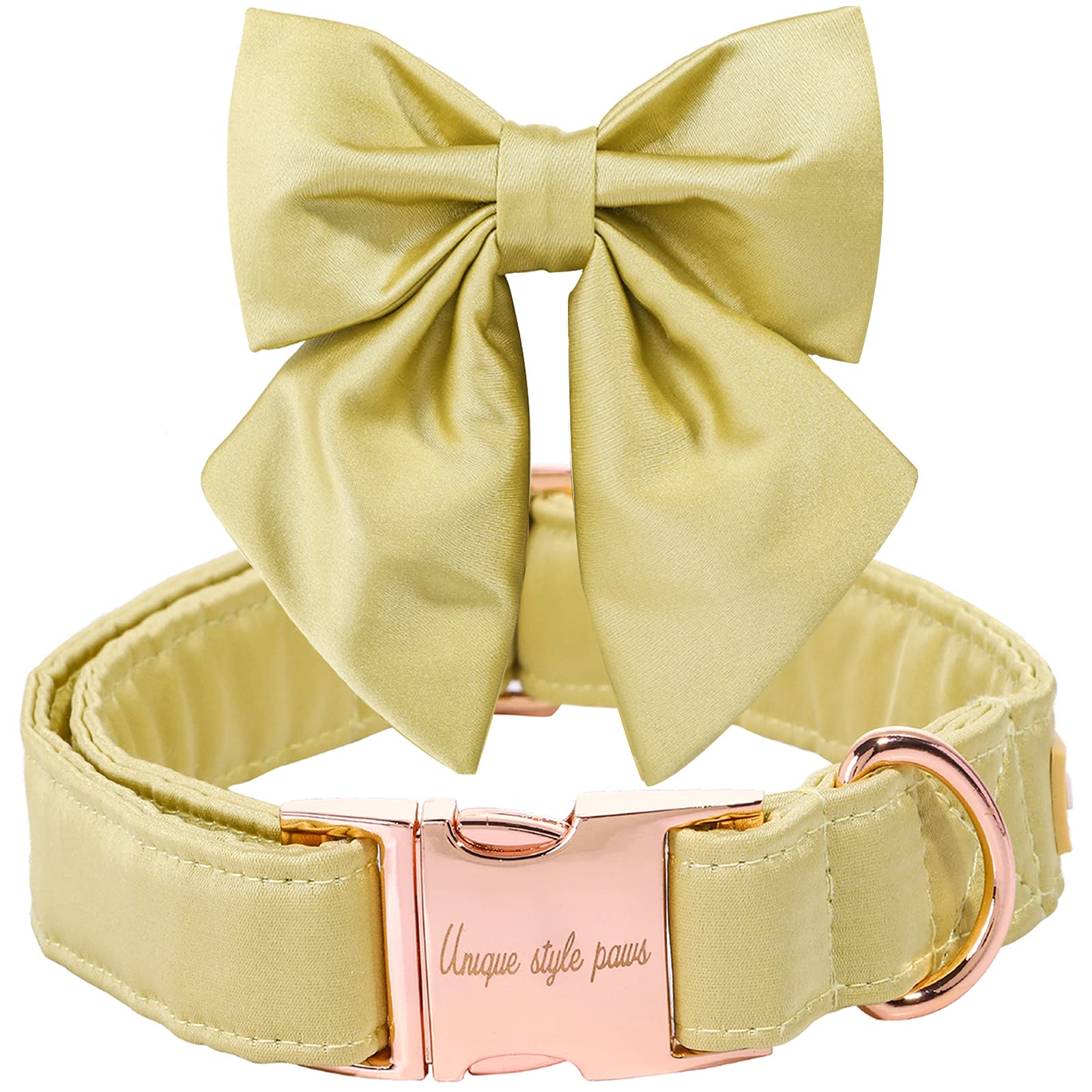 Adjustable Silk Yellow Dog Collar with Bow Tie - Durable X-Large Pet Collar for Weddings & Special Occasions | Fashionable & Comfortable for Big Dogs