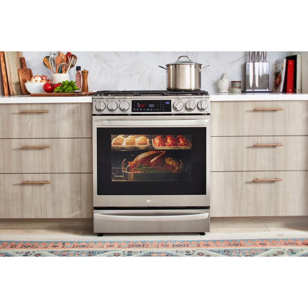 LG LSGL6337F 30-Inch 6.3 Cu. Ft. Smart Wi-Fi Enabled Slide-In Gas Range with ProBake Convection, InstaView Window & Air Fry - Stainless Steel | Perfect for Modern Kitchens, Holiday Cooking & Family Gatherings