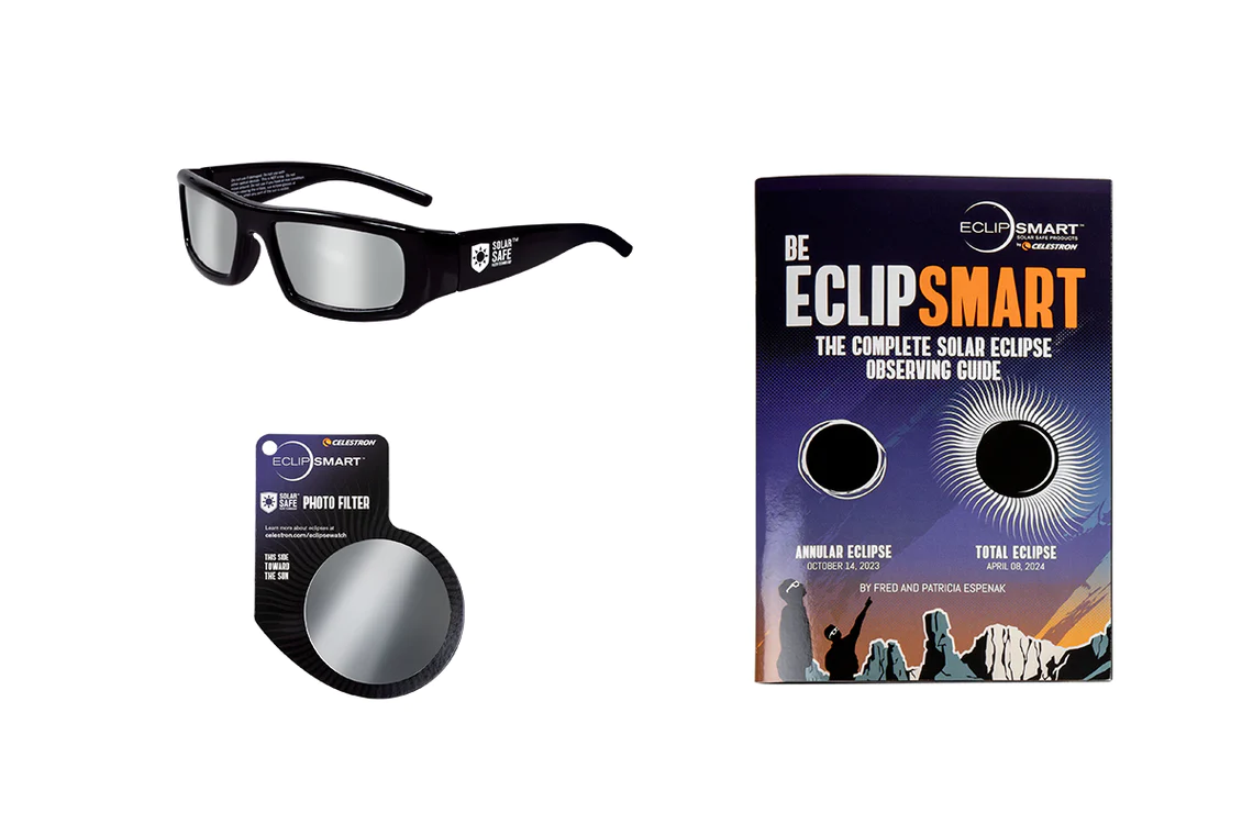 EclipSmart 3-Piece Solar Eclipse Observing & Photography Kit - Safe Solar Viewing Glasses, Telescope Filter & Smartphone Adapter for Eclipse Watching & Astrophotography