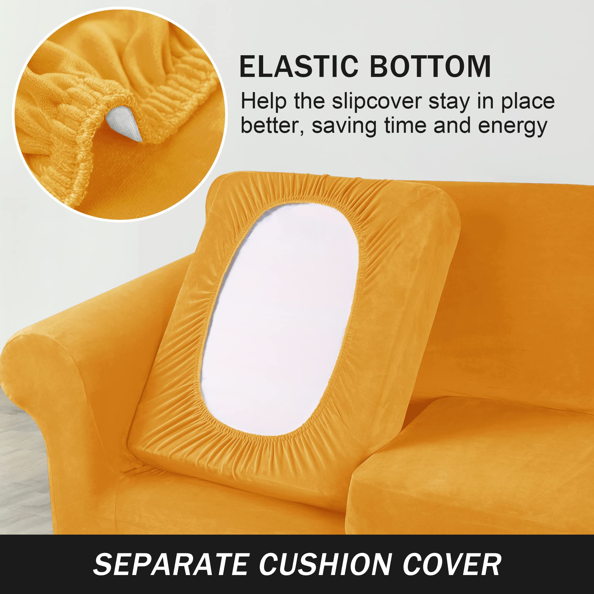 Ultra Soft Velvet Stretch Sofa Slipcover - Furniture Protector for Pets & Kids, Gold Medium Size | Perfect for Living Room, Family Room & Pet-Friendly Homes