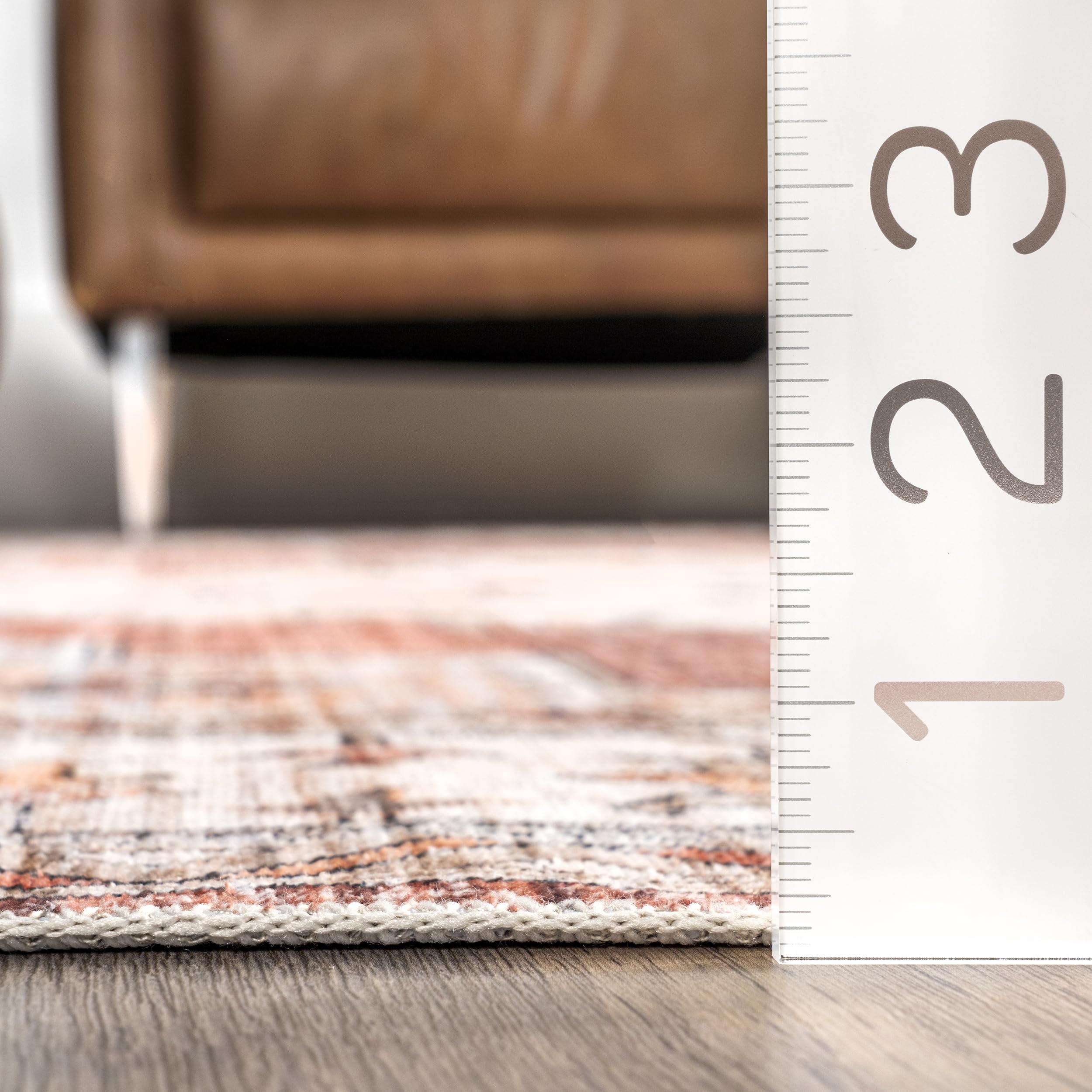 **nuLOOM 8' x 10' Machine Washable Stain-Resistant Area Rug with Non-Slip Backing – Low Profile for Living Room, Bedroom, Dining Room – Dania Rust – Perfect for High-Traffic Areas & Pet-Friendly Homes**