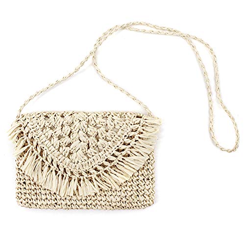 Van Caro Handwoven Cotton Straw Shoulder Bag - Crochet Tassel Bohemian Beach Purse for Women | Summer Vacation, Travel, Festival & Casual Outfit Accessory