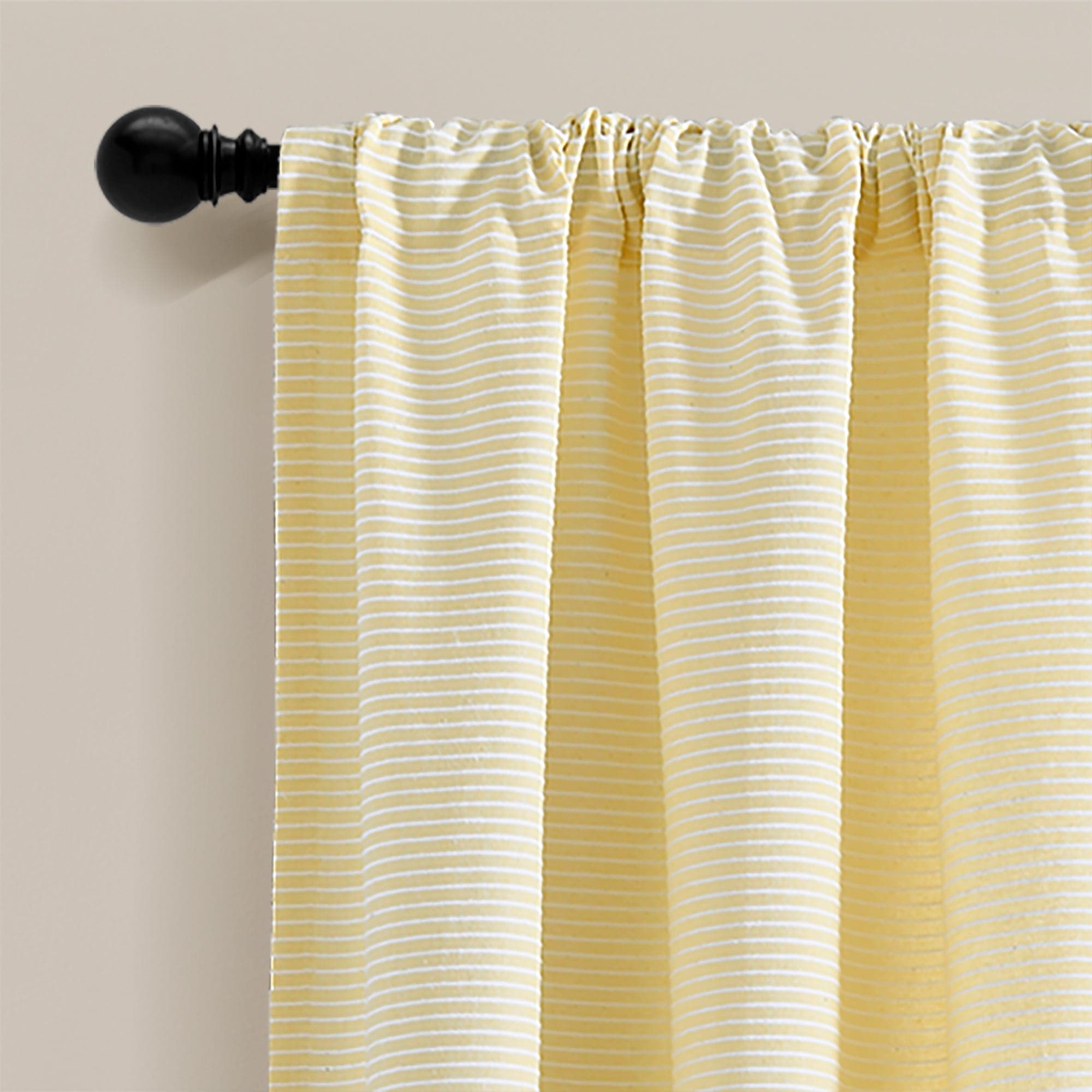 Farmhouse Style Button Stripe Yarn Dyed Woven Cotton Blend Curtain Panel Set - Light Filtering Window Treatments for Living Room, Bedroom & Dining Room