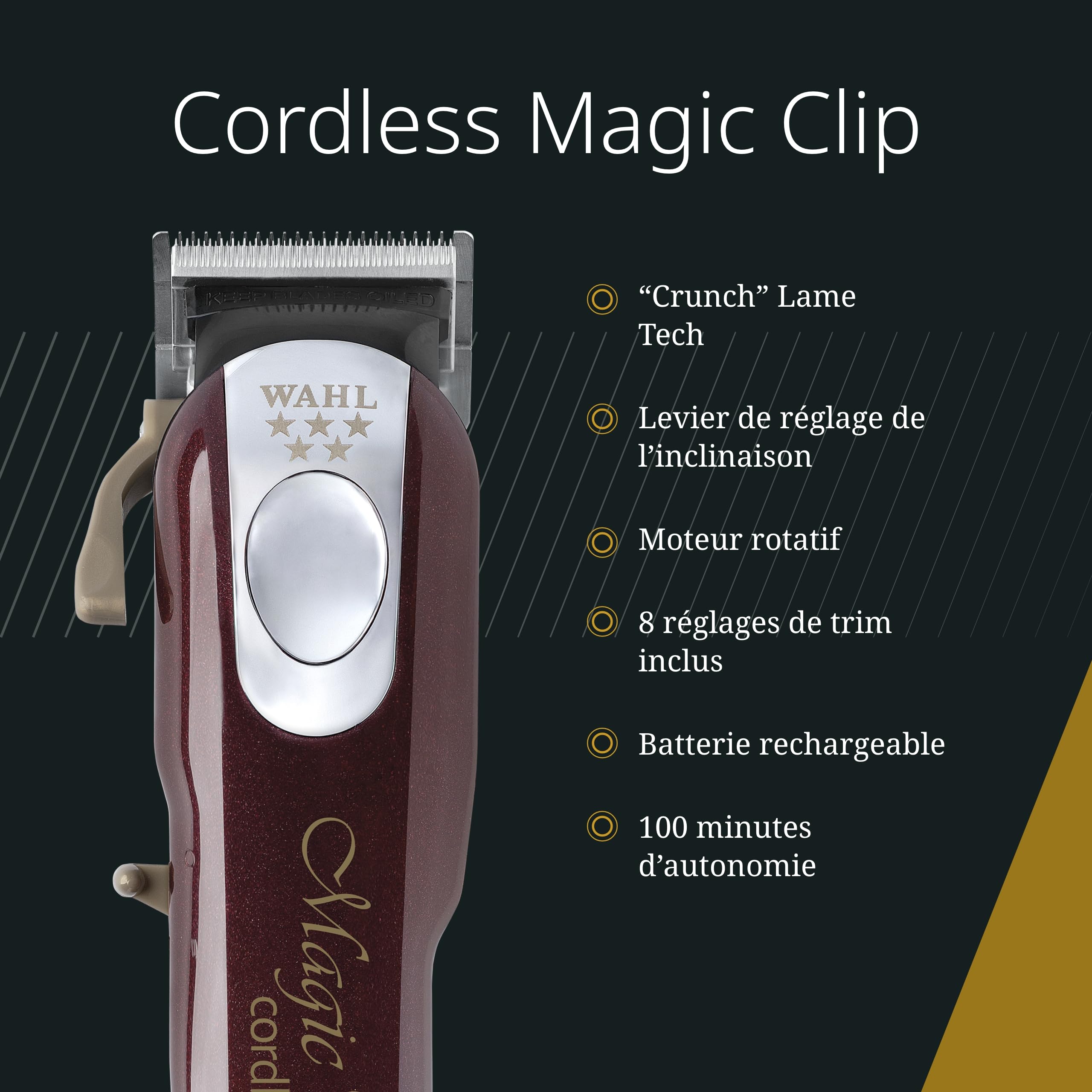 Wahl Cordless Magic Clip Hair Clipper for Professional Blending & Fading - Red | Cordless Hair Trimmer for Barbers & Home Use | Perfect for Fades, Tapers & Beard Trimming