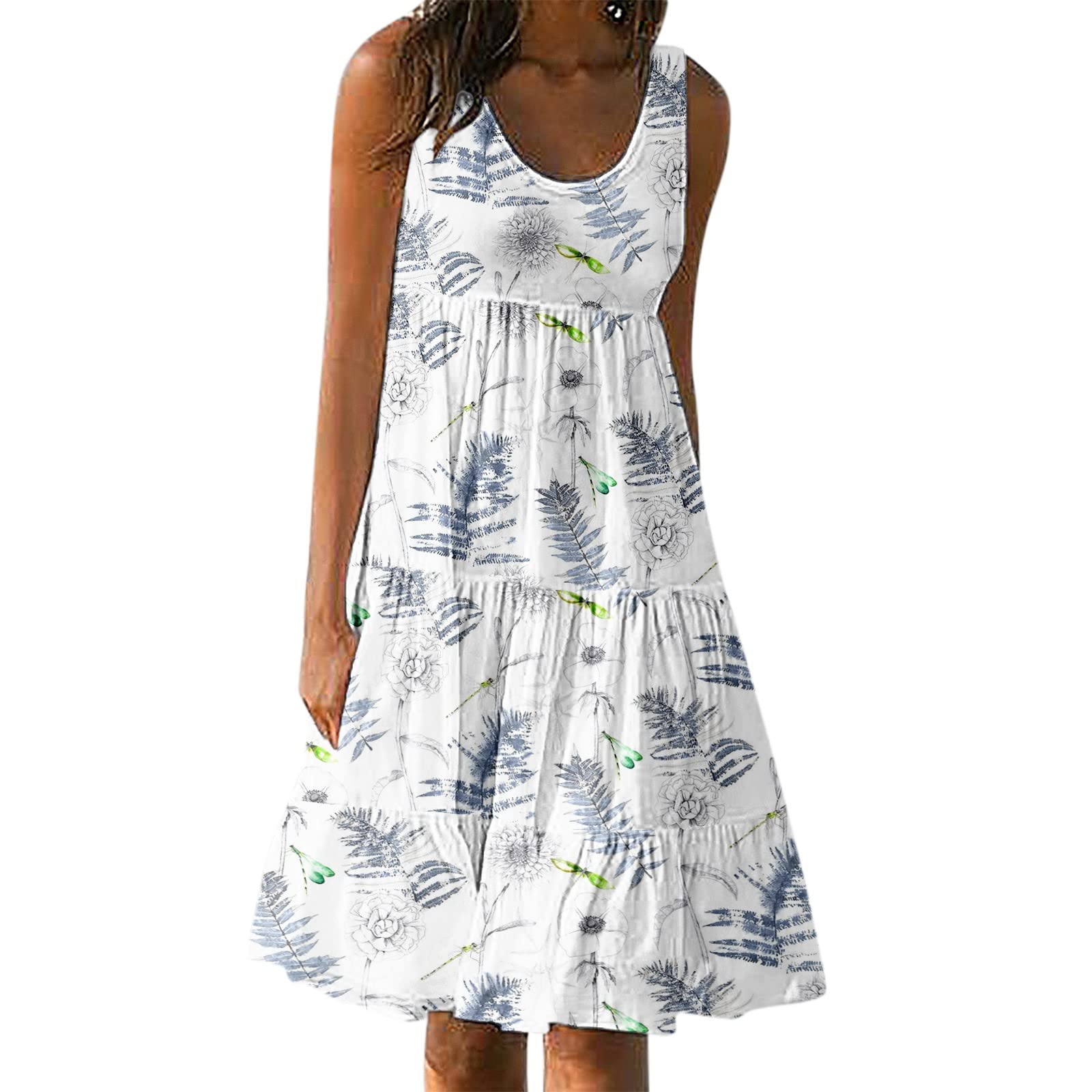 Women's Summer Swing Dress - Floral Printed Sleeveless Round Neck Casual Dress for Spring & Summer | Beach Vacation, Resort Wear & Daily Outfits