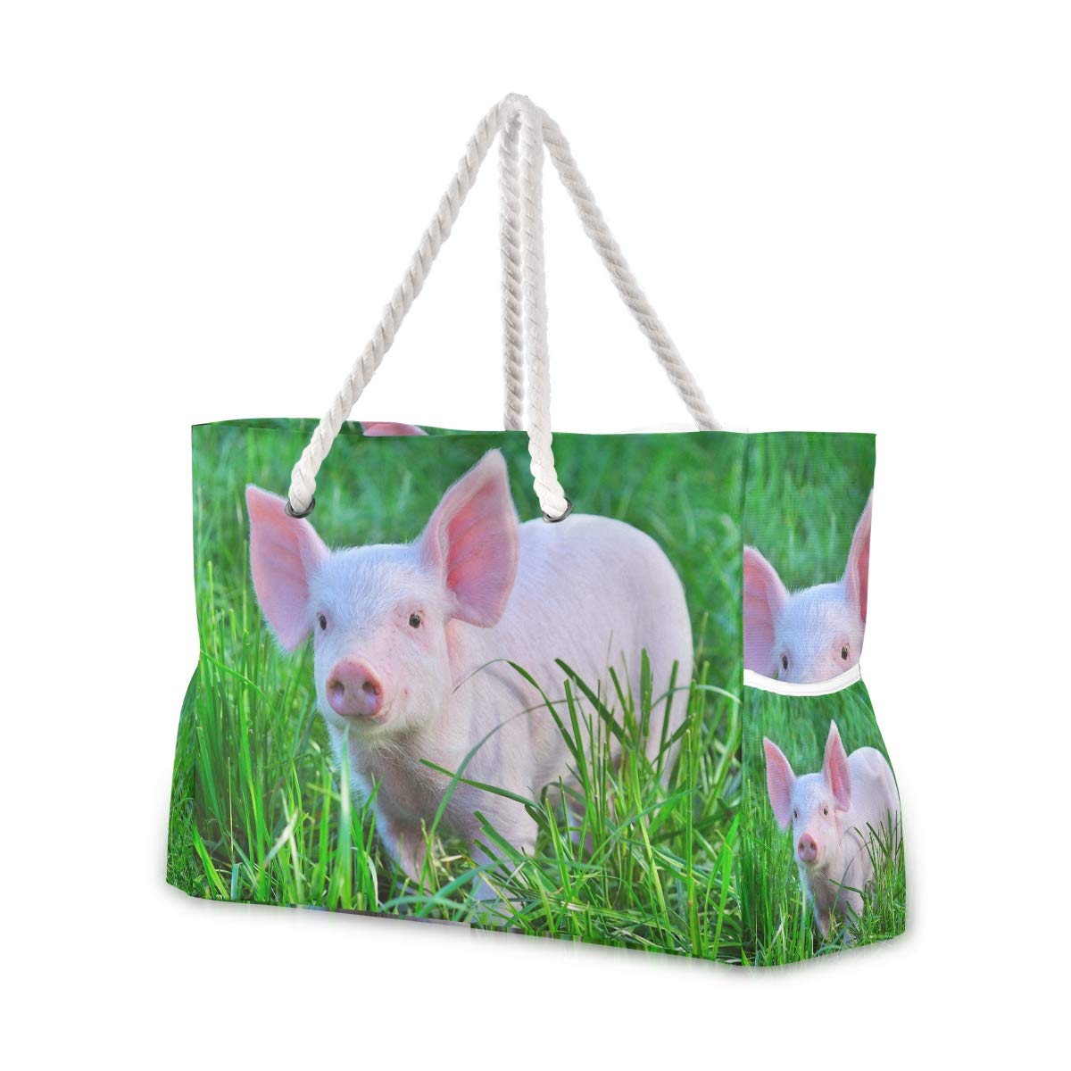 ALAZA Pig Baby in Grass Beach Toy Bag - Waterproof Grocery Bag for Seaside, Shower Stall & Swimming Pool - Perfect for Beach Trips, Pool Parties & Bathroom Storage