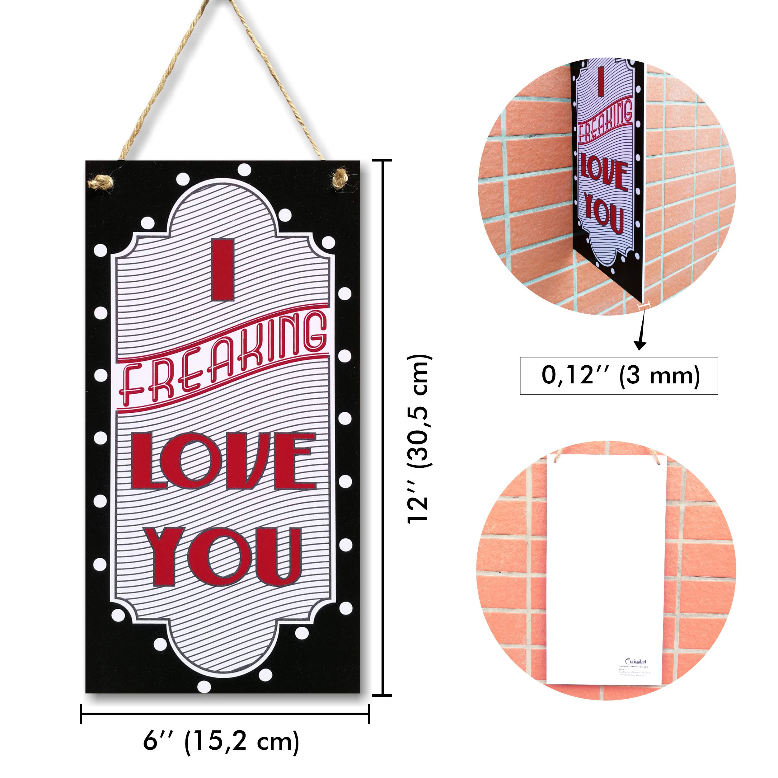 CARISPIBET 'I Freaking Love You' Wooden Wall Sign - 12x6 Inch Funny Home Decor Plaque for Bedroom, Living Room & Office - Romantic & Humorous Gift for Couples, Valentine's Day & Anniversaries
