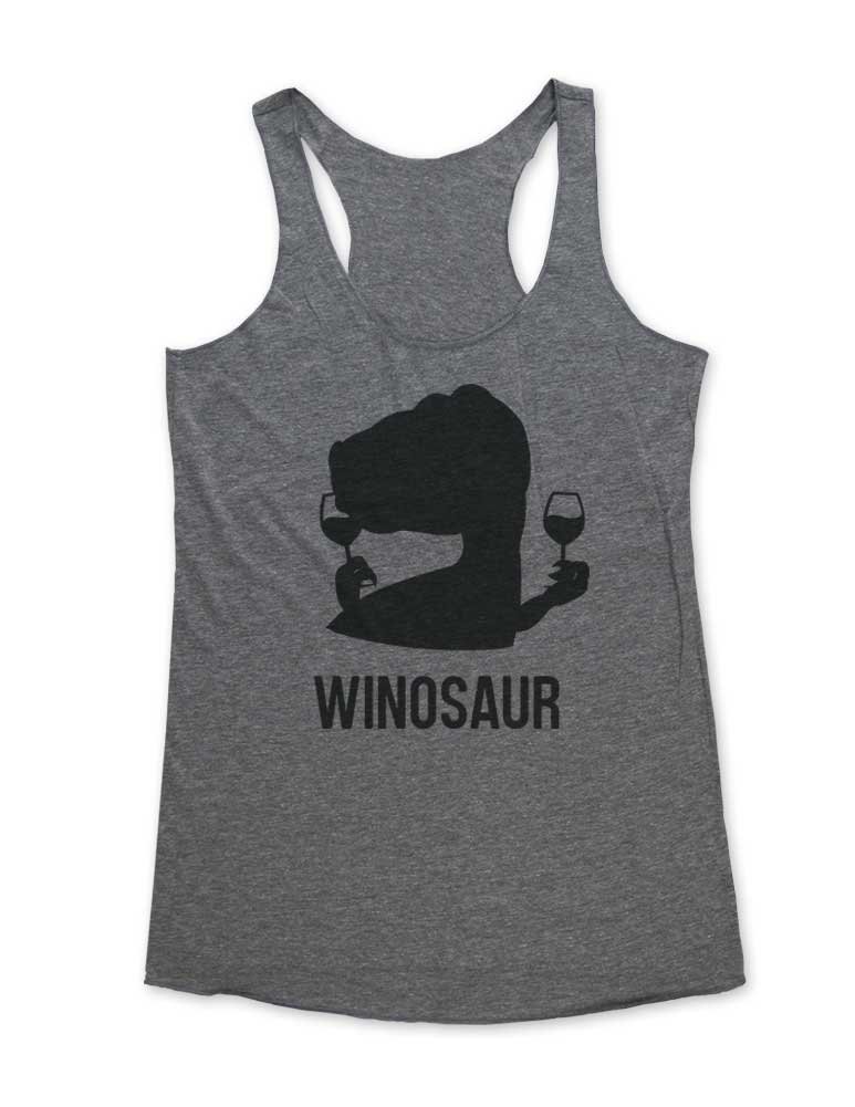 Winosaur Funny Wine Drinking Party Workout Tank Top - Soft Tri-Blend Racerback for Women - Perfect for Girls Night Out, Bachelorette Parties & Gym Workouts