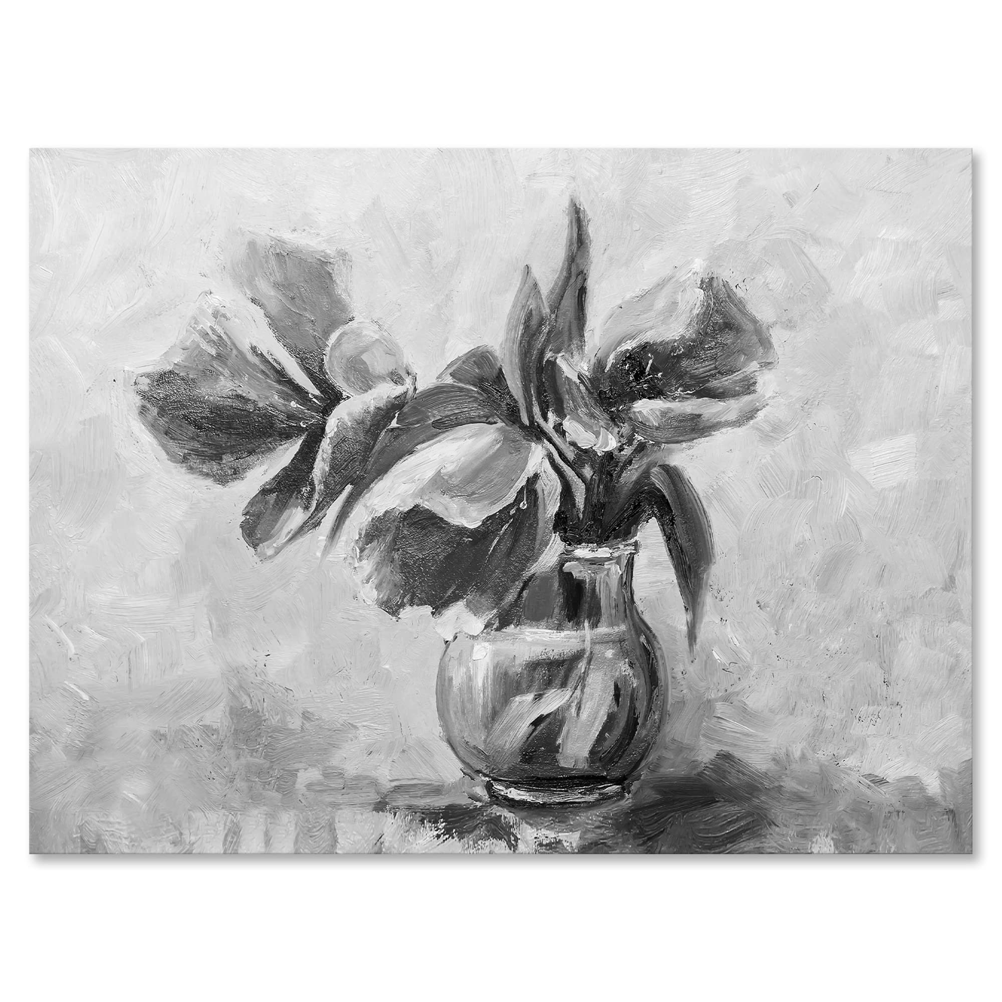 DesignQ Monochrome Still Life Flower Vase Painting - Traditional Canvas Wall Art for Living Room, Bedroom & Office Decor