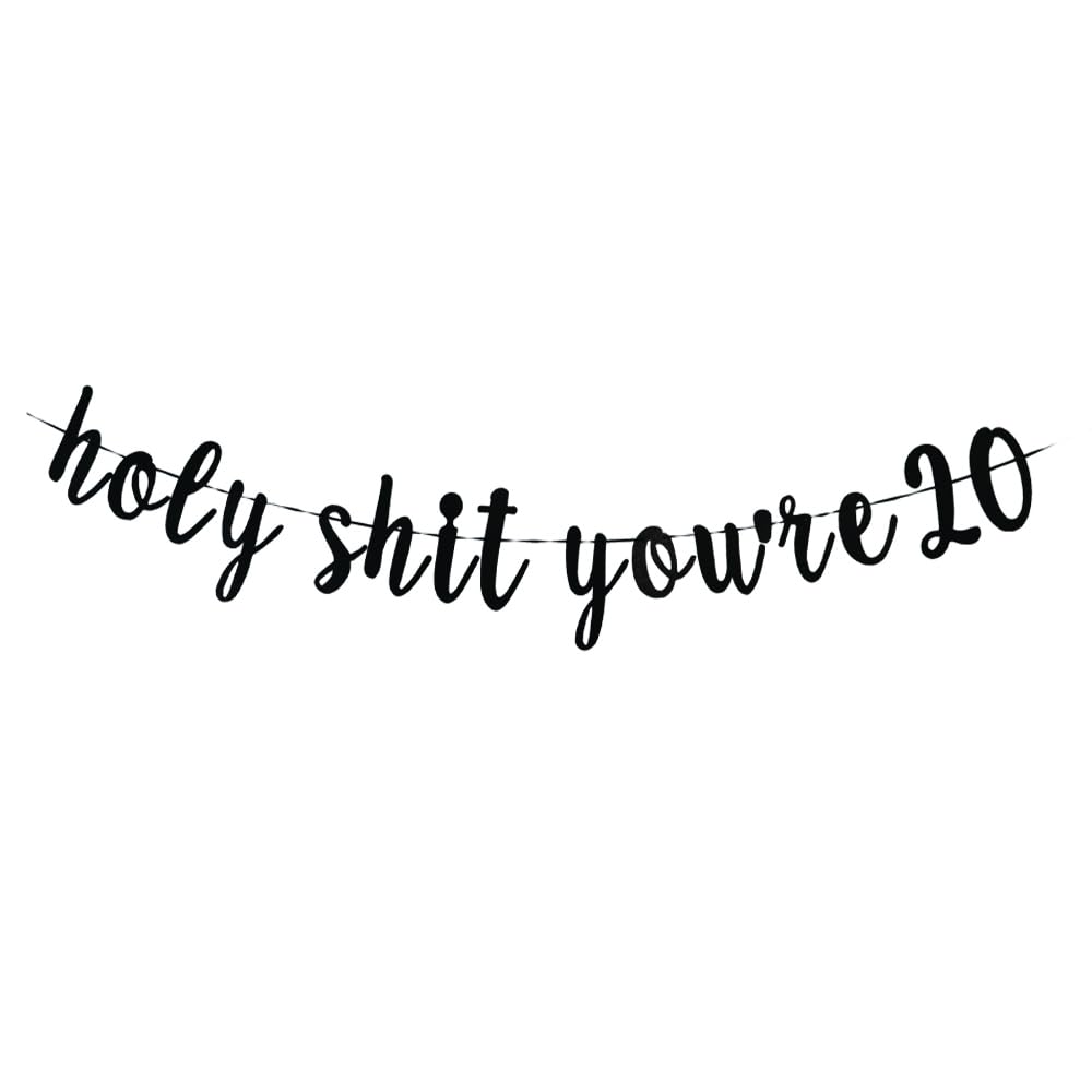 Funny 20th Birthday Party Decorations - Holy Shit You're 20 Banner & Cheers to 20 Years Sign for Her/Him - Perfect for 20 & Fabulous Birthday Party Decor, Wall Hanging & Photo Props
