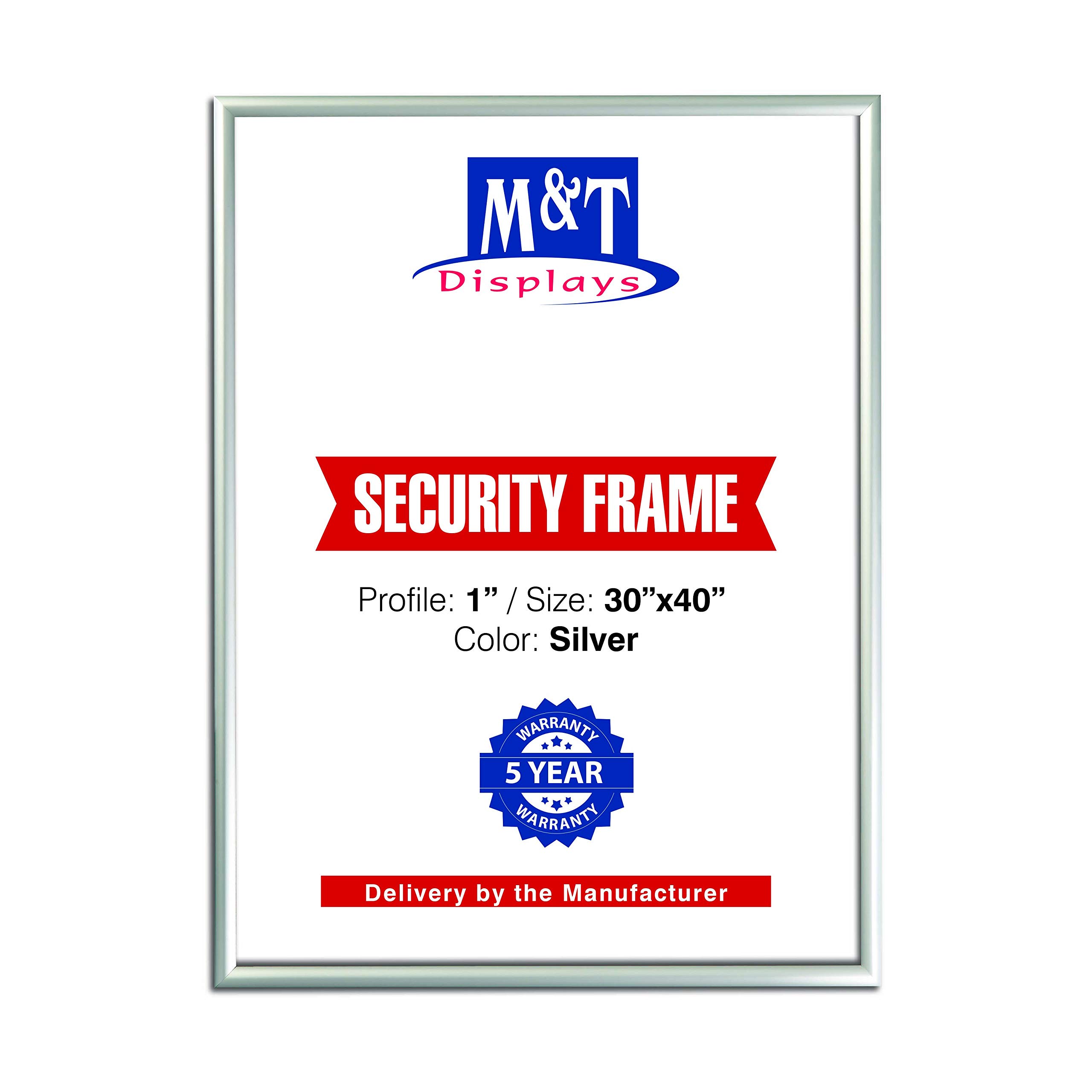 M&T Displays 30x40 Inch Silver Security Snap Poster Frame - 1 Inch Mitered Edge for Artwork, Photos & Certificates - Perfect for Home, Office & School Decor