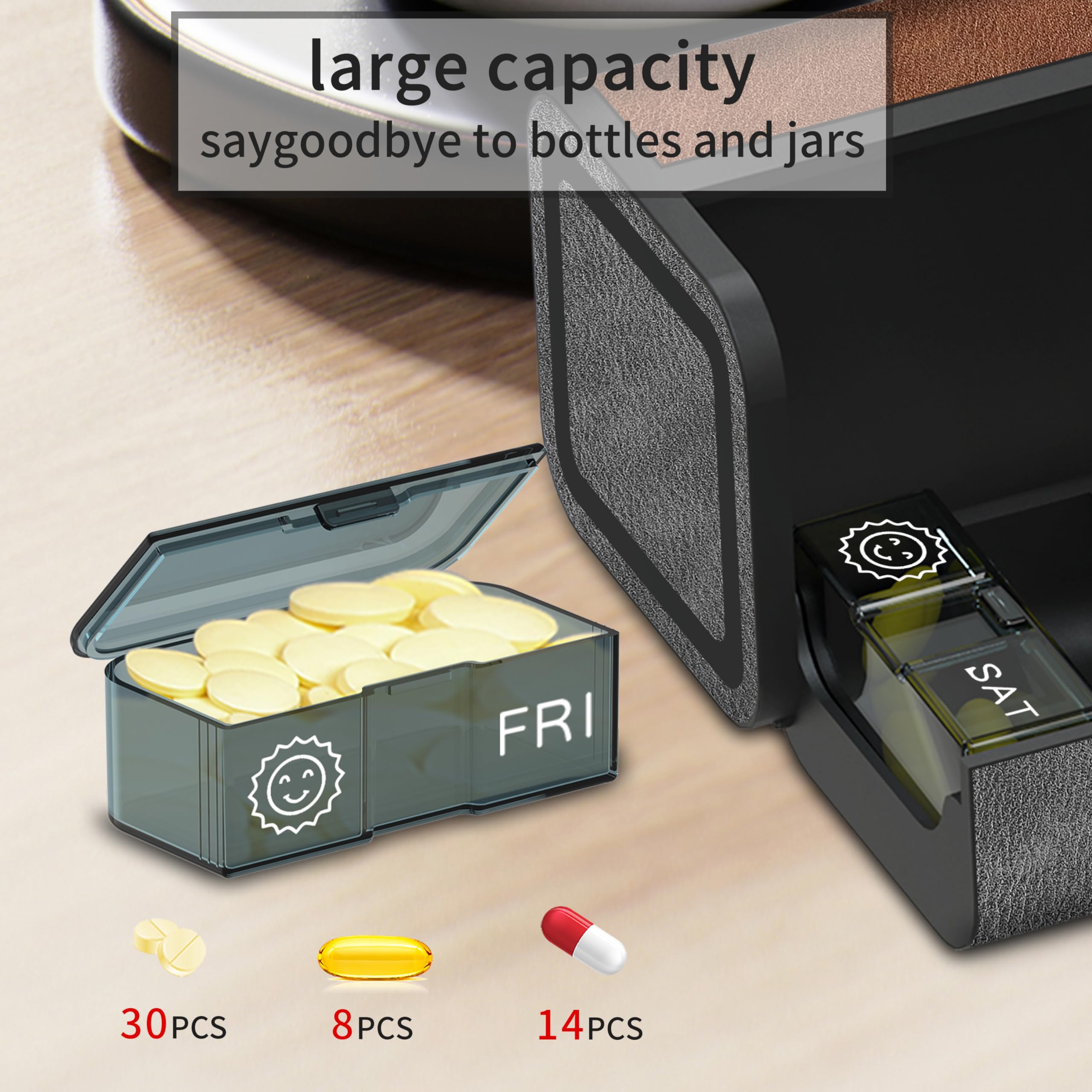 7-Day AM/PM Weekly Pill Organizer - Large Travel Pill Box with Removable Compartments for Vitamins & Medicine (Black & Brown) - Perfect for Daily Medication, Travel & Elderly Care