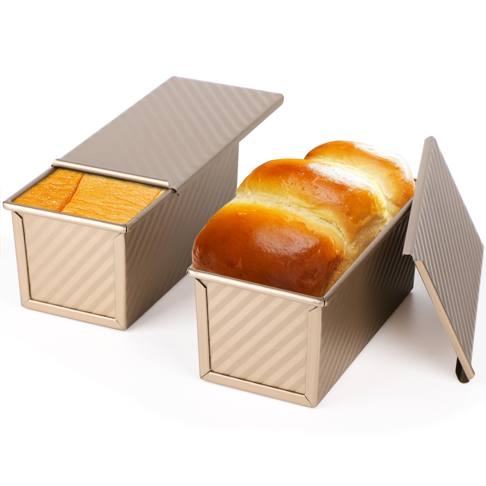 Beasea 2-Pack 0.5 lb Pullman Loaf Pan with Lid - Non-Stick Carbon Steel Mini Bread Toast Box for Homemade Bread, Perfect for Oven Baking, Meal Prep & Gift Giving - Gold