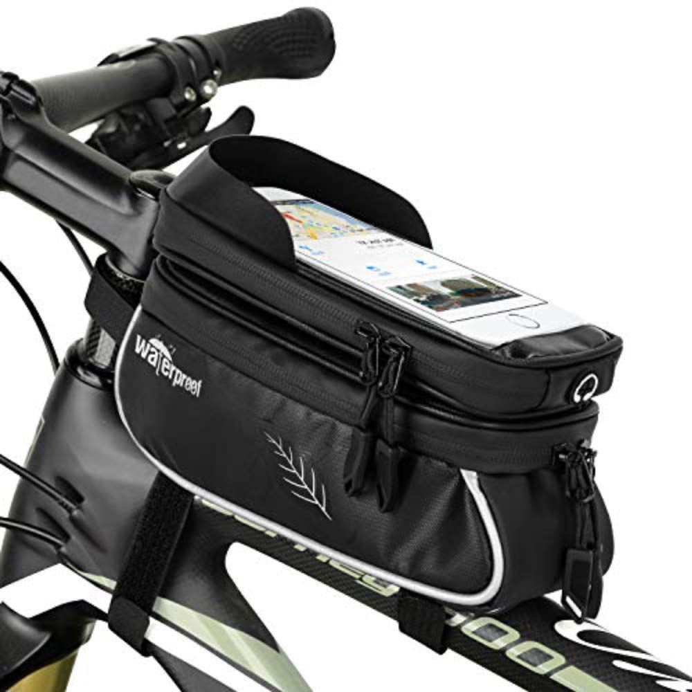 Waterproof Bike Phone Mount Bag - TPU Touch Screen Handlebar & Top Tube Cycling Pouch for Smartphones Up to 6.6