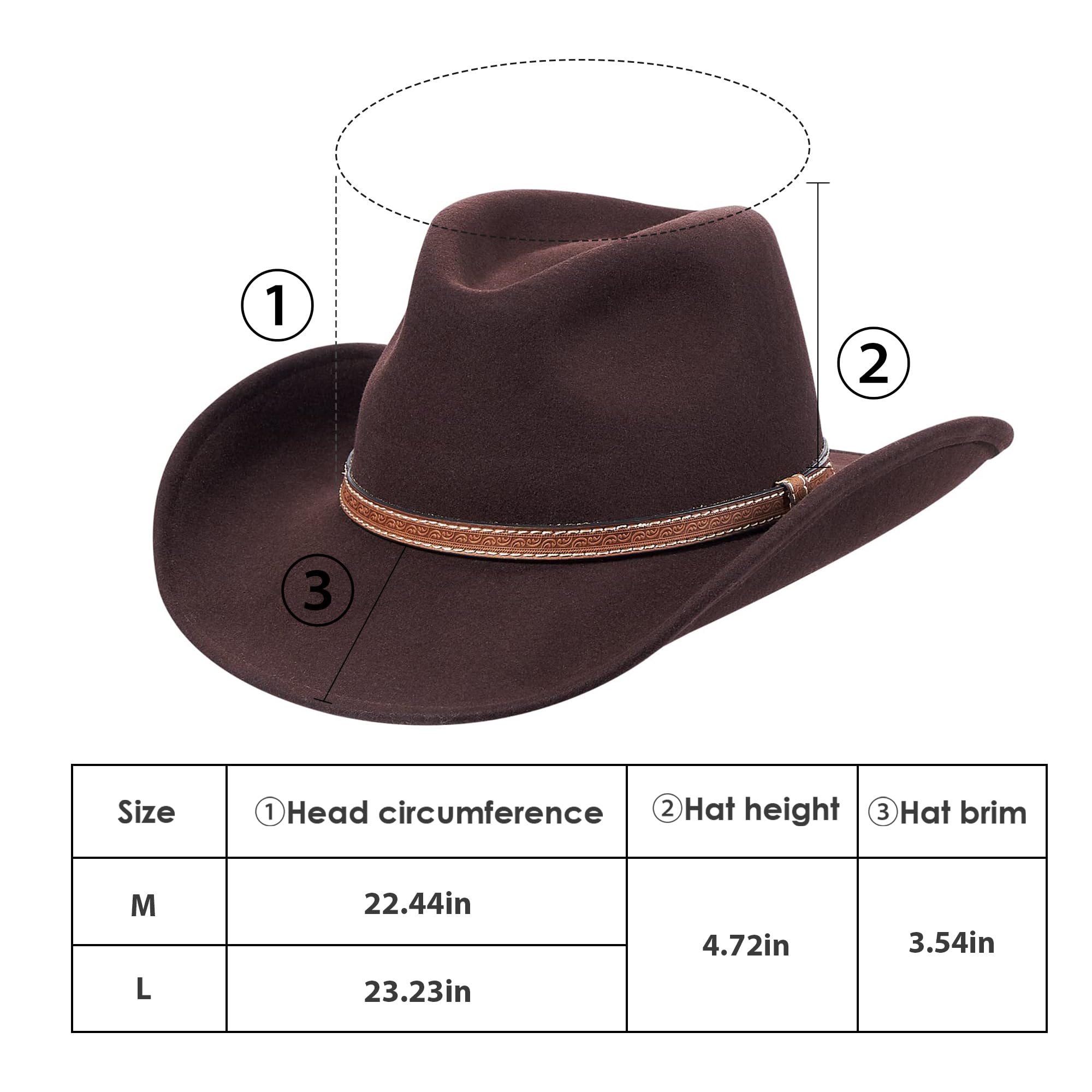 100% Wool Cowboy Hat for Women & Men - Wide Brim Western Cowgirl Hat, Felt Outback Rancher Panama Hat | Perfect for Country Rodeos, Music Festivals & Outdoor Adventures