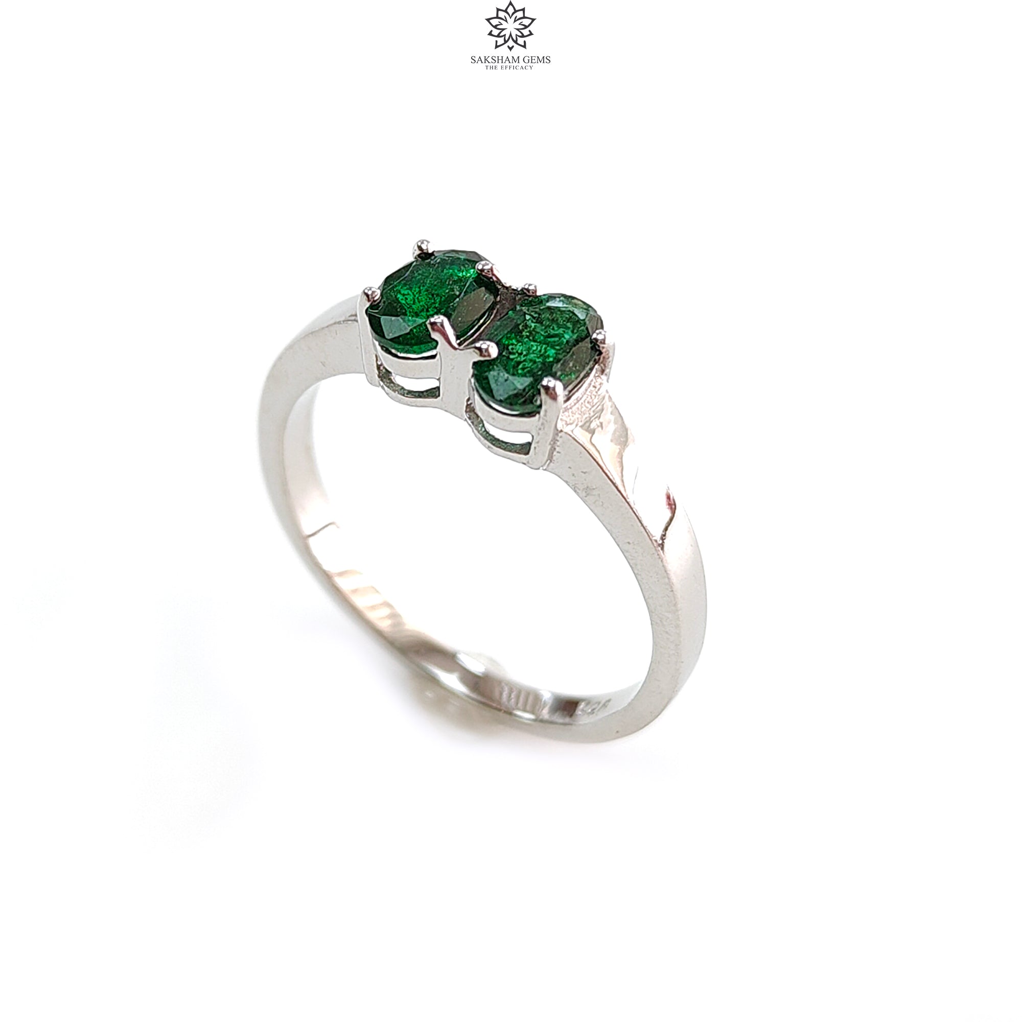 Natural Untreated Emerald Oval Faceted Cut 925 Sterling Silver Ring for Women | 2.78gms Genuine Emerald Prong Set Jewelry | Size 8.25 US | Perfect for Engagement, Anniversary Gifts & Everyday Elegance
