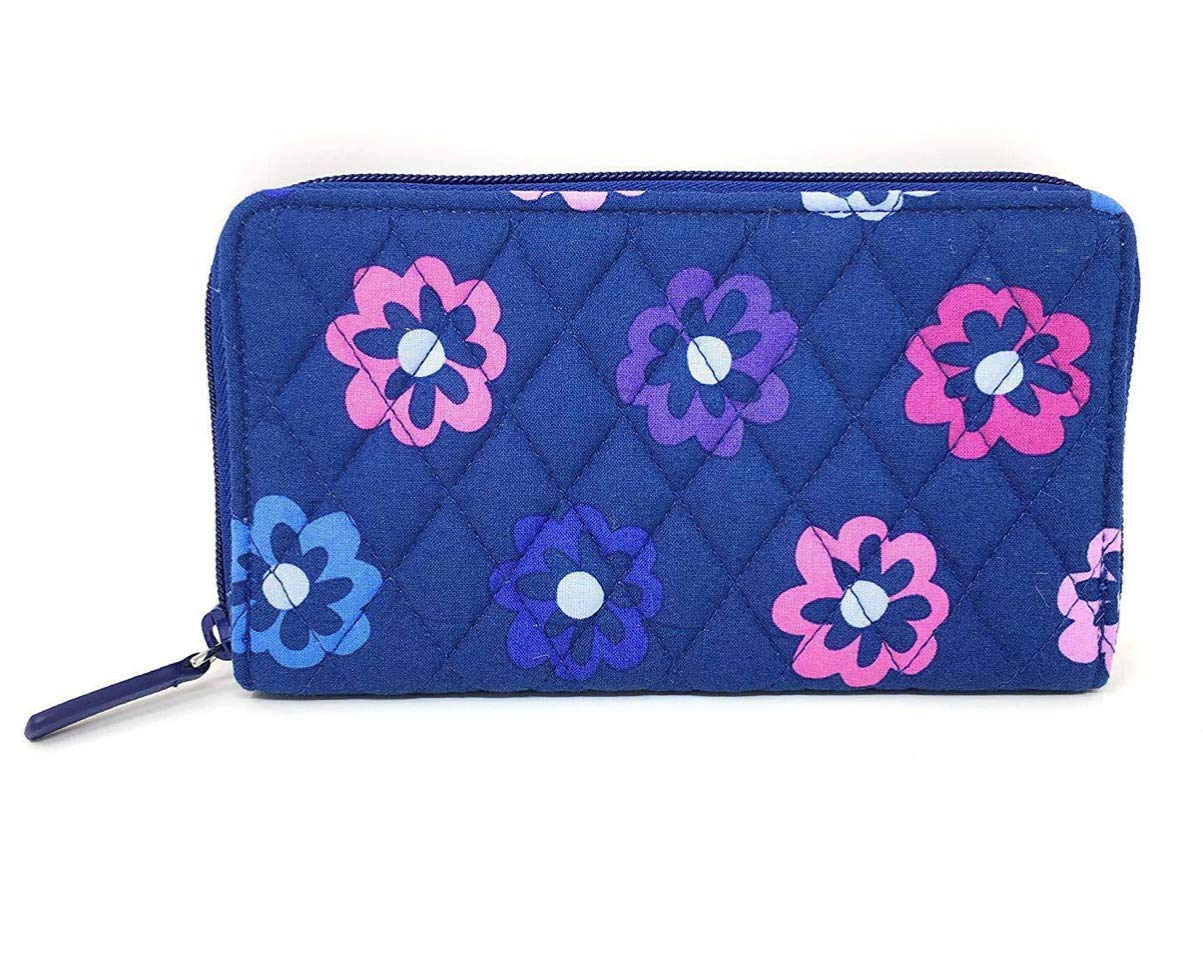 Vera Bradley Accordion Wallet - Ellie Flowers Design with Blue Interior | Compact RFID Blocking Wallet for Women | Perfect for Travel, Shopping & Everyday Use
