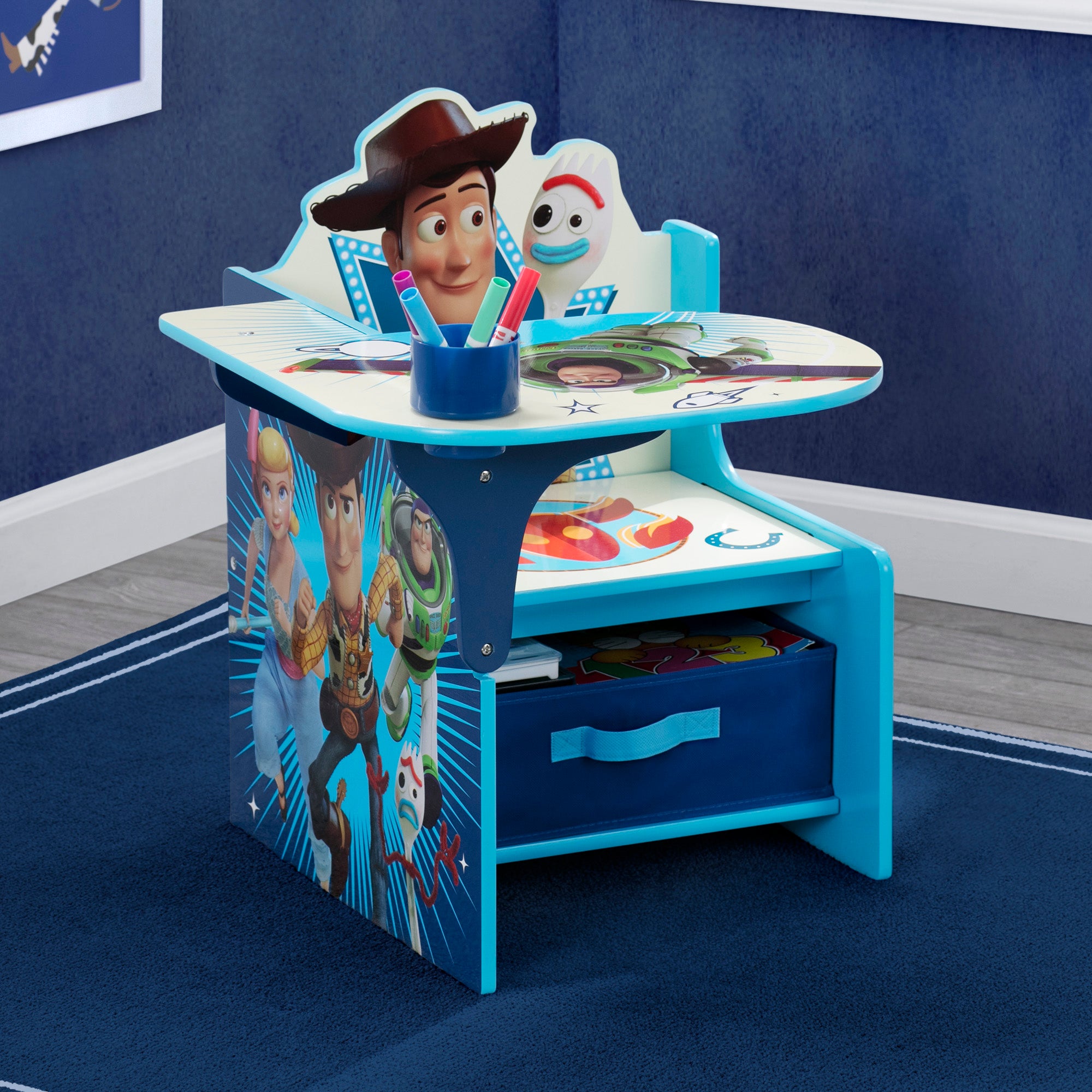 Delta Children Toy Story 4 Kids Chair with Desk and Storage Bin - Fun Study & Play Furniture for Bedroom, Playroom or Classroom