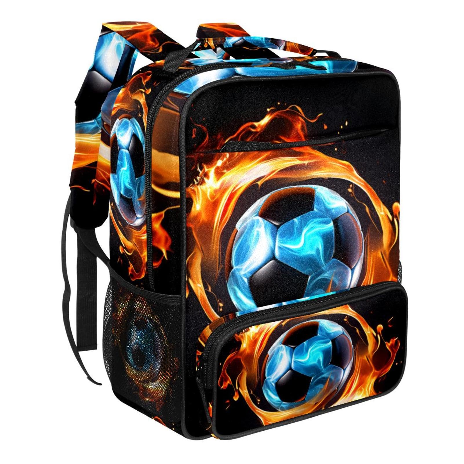 Stylish Travel Backpack for Women & Men - Durable Flaming Football Design Backpack for Hiking, Commuting & Outdoor Adventures