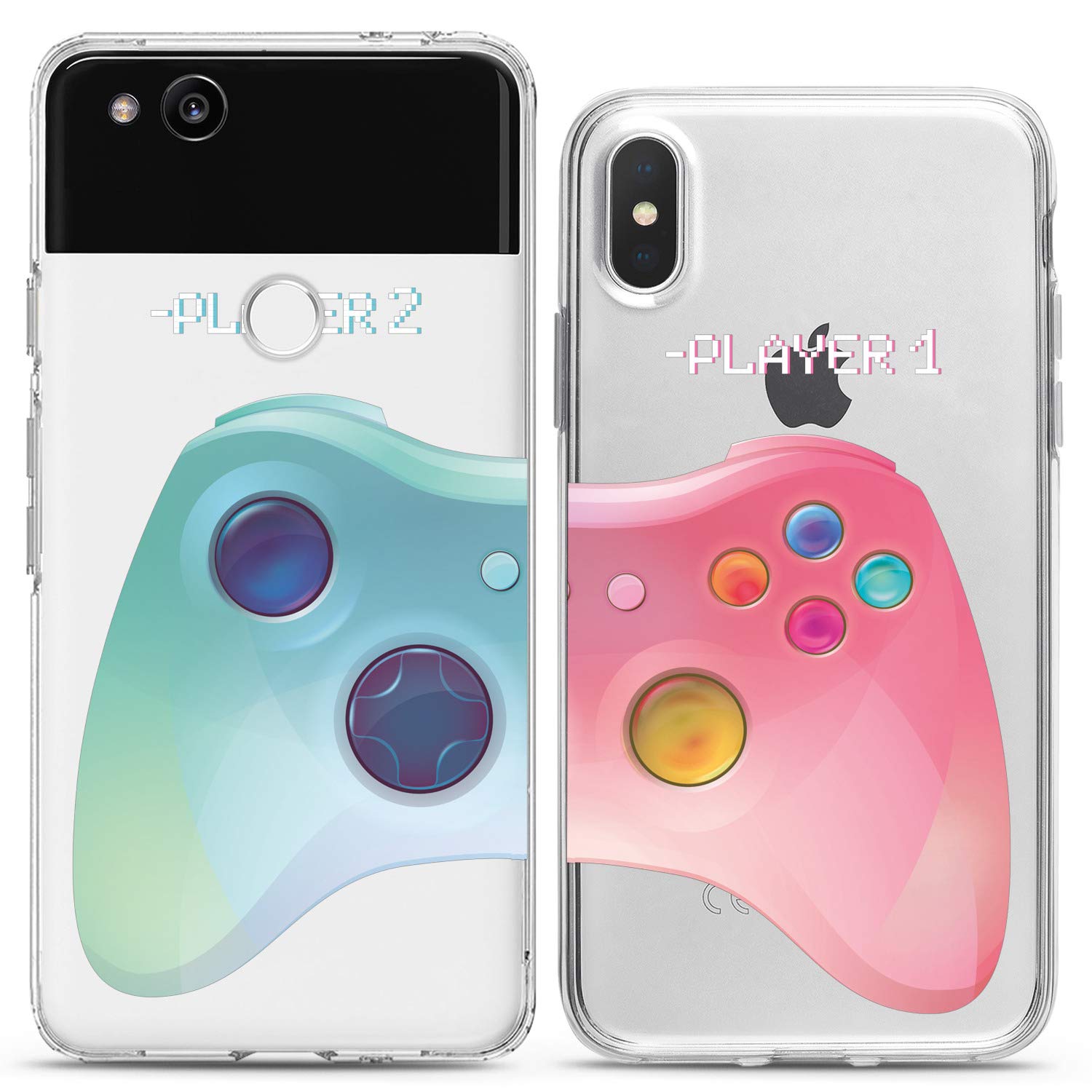 Funny Matching Couple Phone Cases for iPhone 16/15/14/13/12/11 Pro Max/Mini/Xs/X/6s/8 Plus/7+/Xr/10/SE/5 - Pink & Blue Silicone Covers for Him & Her - Perfect Anniversary Gift for Couples, Boyfriend & Girlfriend - Great for Date Nights, Travel & Relationship Goals
