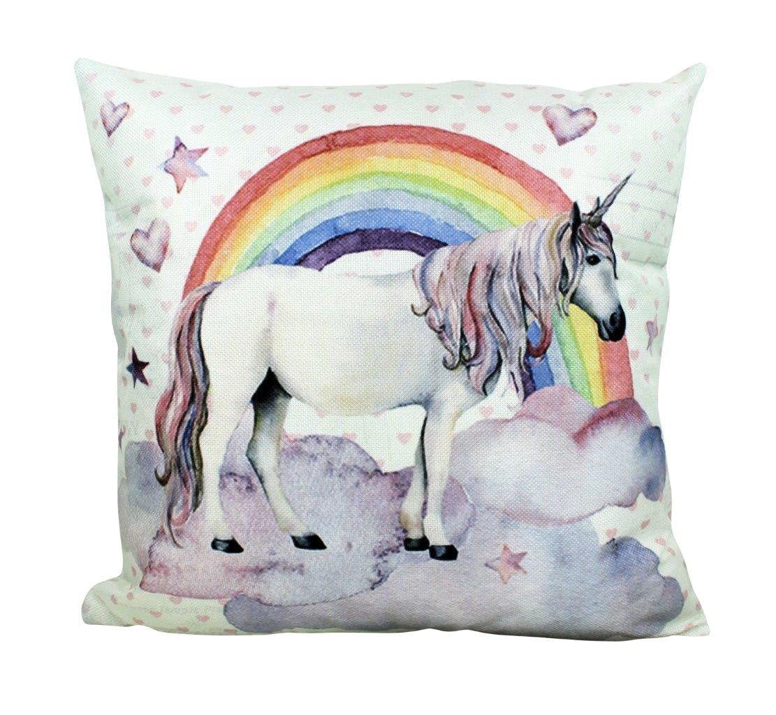 Magical Unicorn Rainbow Pillow Cover for Kids Room Decor - Soft Throw Pillow for Birthday Gifts, Bedroom & Nursery Decorations (Happy Birthday Theme)