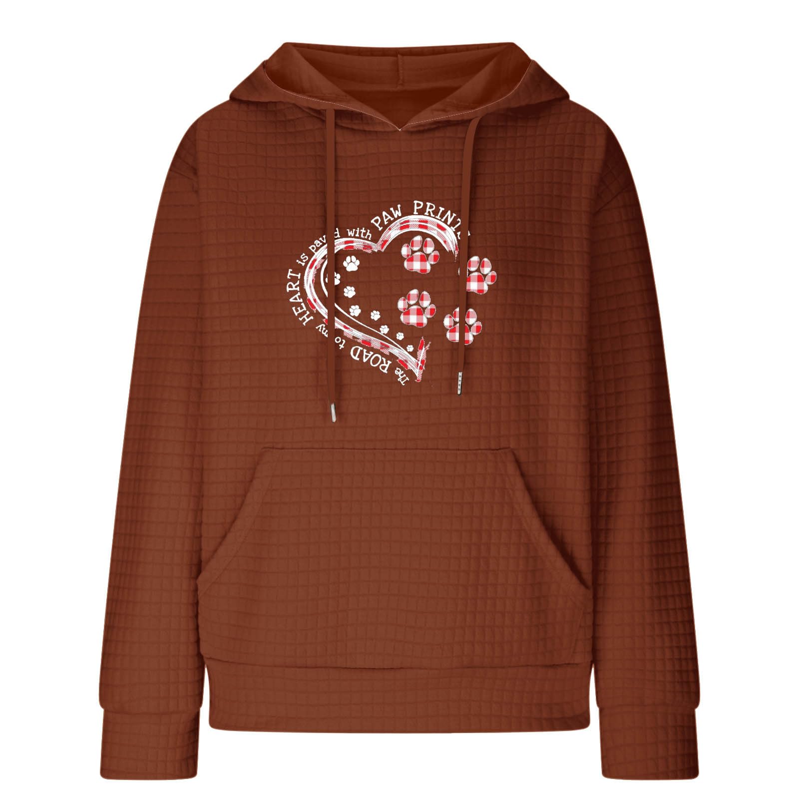 Namayuj Women's Waffle Hoodie - Dog Paw & Love Heart Graphic Print, Pocketed Sweatshirt with Drawstring, Long Sleeve Pullover for Fall 2024 | Cozy Casual Wear, Dog Lover Outfit, Autumn Layering Essential