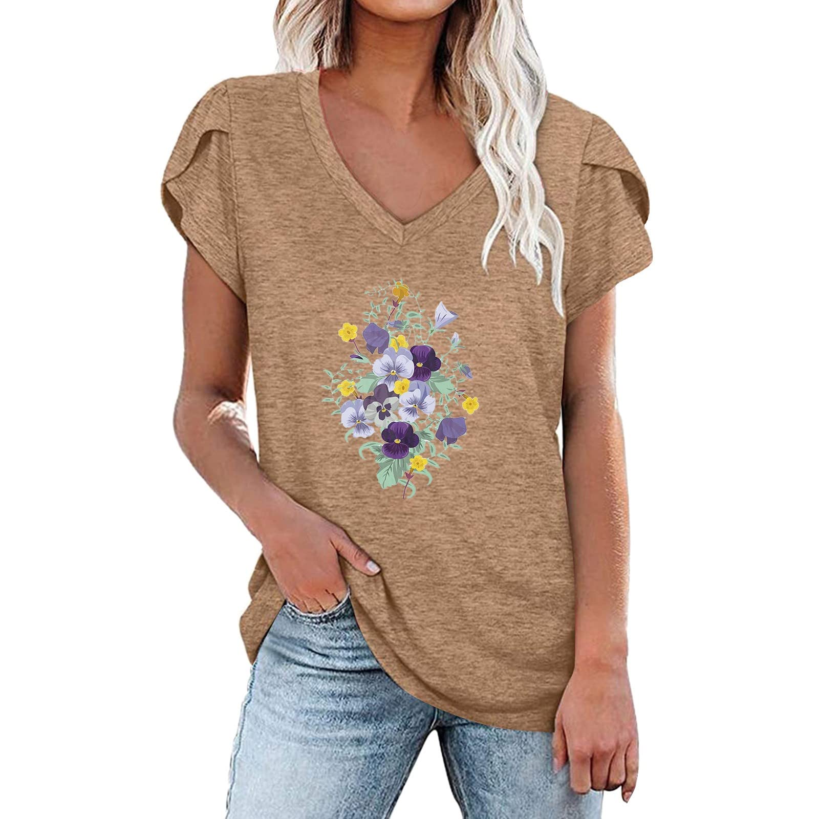 Elegant Women's V-Neck Blouse with Petal Sleeves & Floral Print - Stylish Dressy Tops for Work, Party & Special Occasions