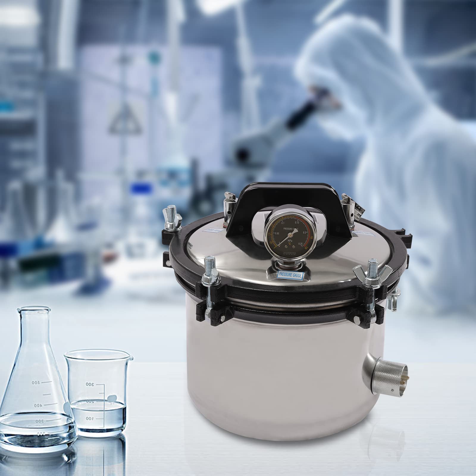 Portable 8L Steam Autoclave Sterilizer - 110V 1.2KW High Pressure Cleaning Machine with 264°F Temperature Control | Stainless Steel Lab & Home Sterilization Equipment for Medical Tools, Beauty Instruments & Baby Bottles