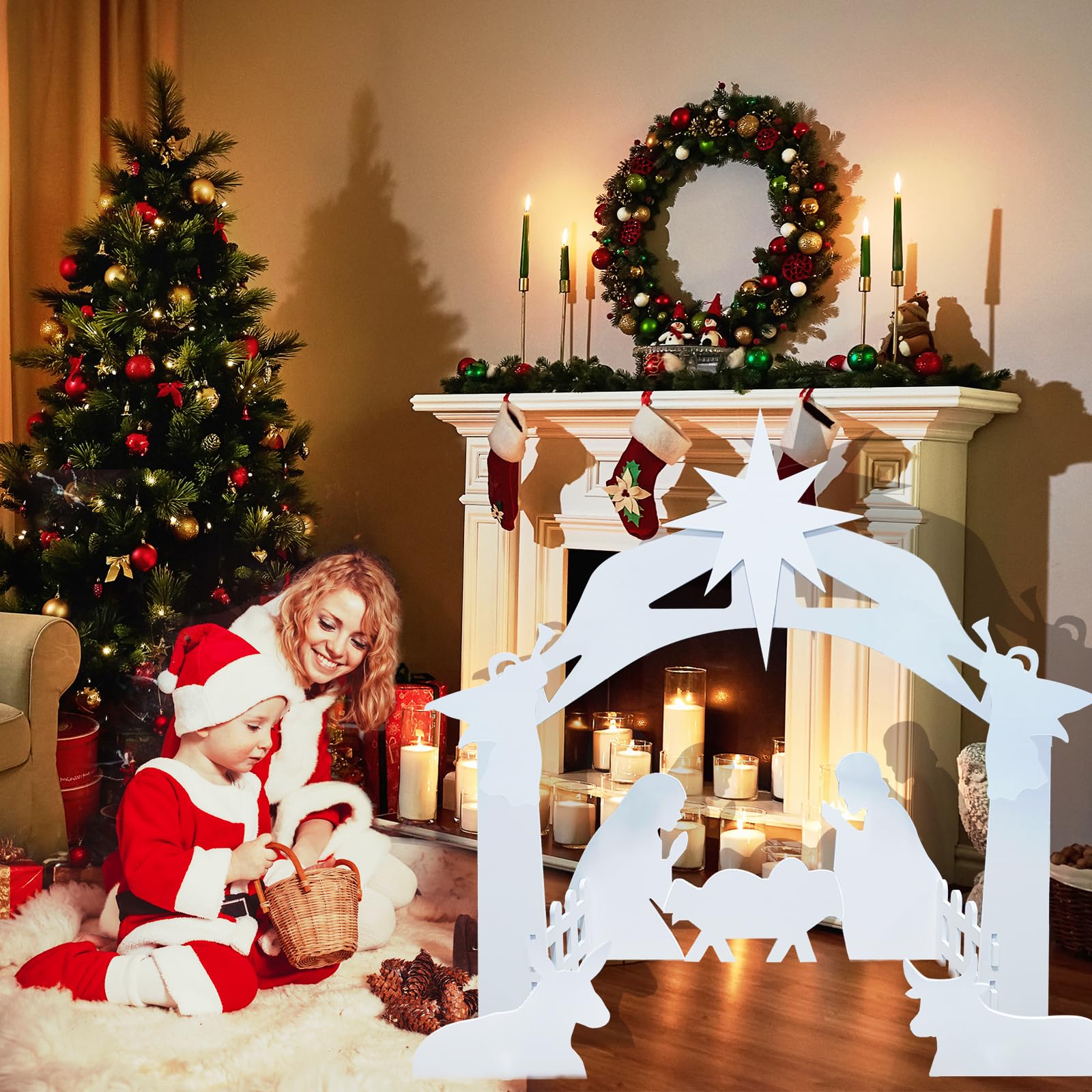 Nativity Set Outdoor Christmas Decorations - Large Weatherproof Nativity Scene & Manger Display for Front Yard, Lawn, and Church | Perfect for Holiday Home Decor and Religious Celebrations