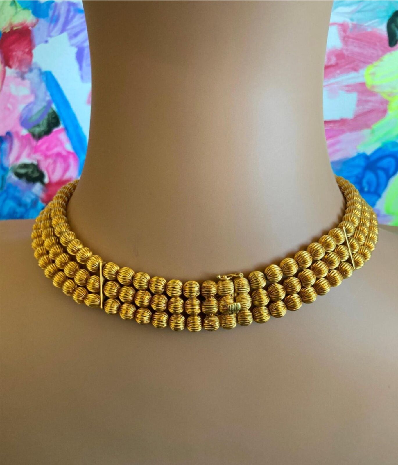 Vintage Ilias Lalaounis 18k Yellow Gold Carved Bead Ball Necklace - Elegant Estate Jewelry for Women, Perfect for Weddings, Parties & Special Occasions