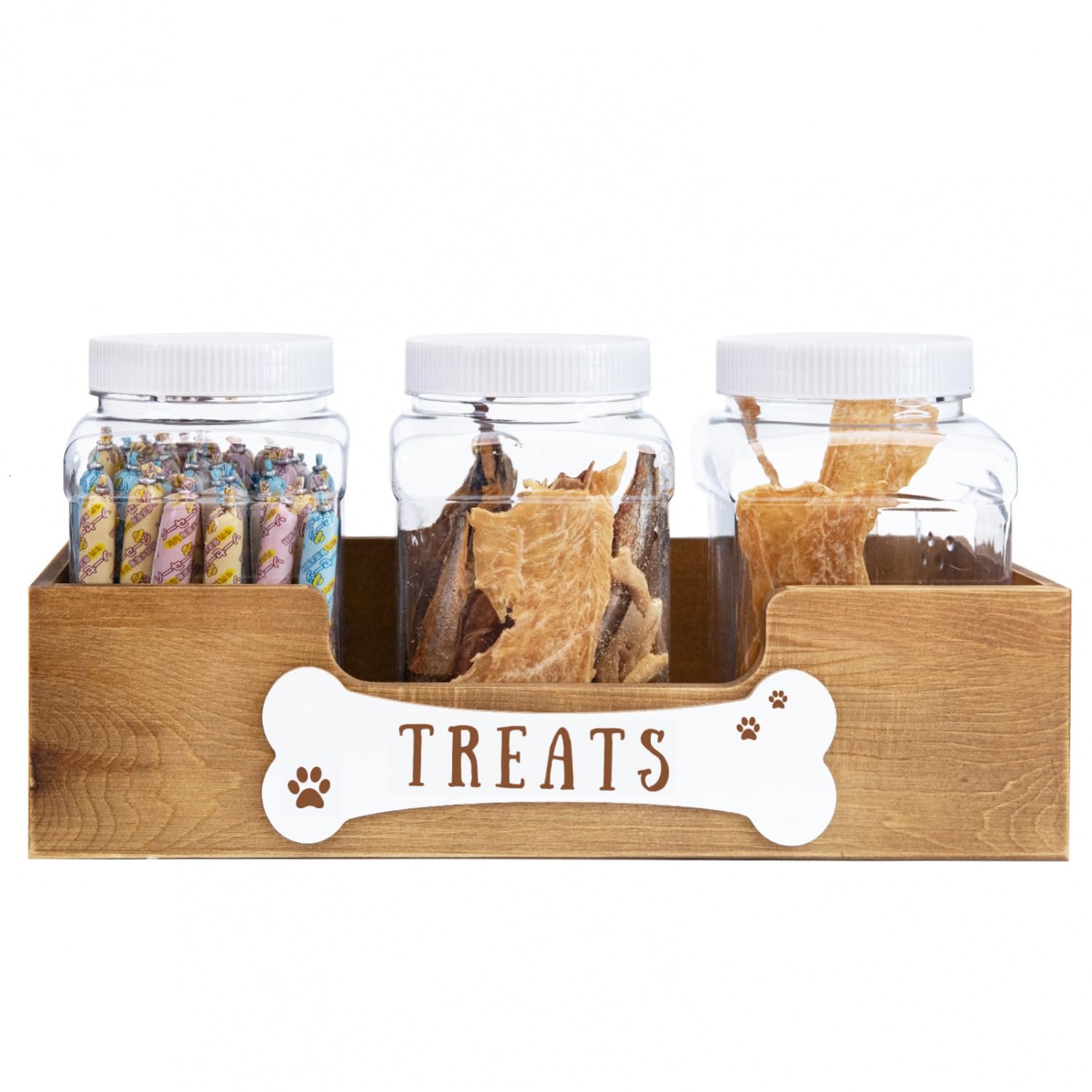 Airtight Dog Treats Container with 3 Jars - Farmhouse Style Pet Food Storage for Dogs & Cats, Decorative Kitchen Counter Organizer | Perfect Gift for Pet Owners | Ideal for Treat Storage, Kitchen Organization & Pet Care Essentials